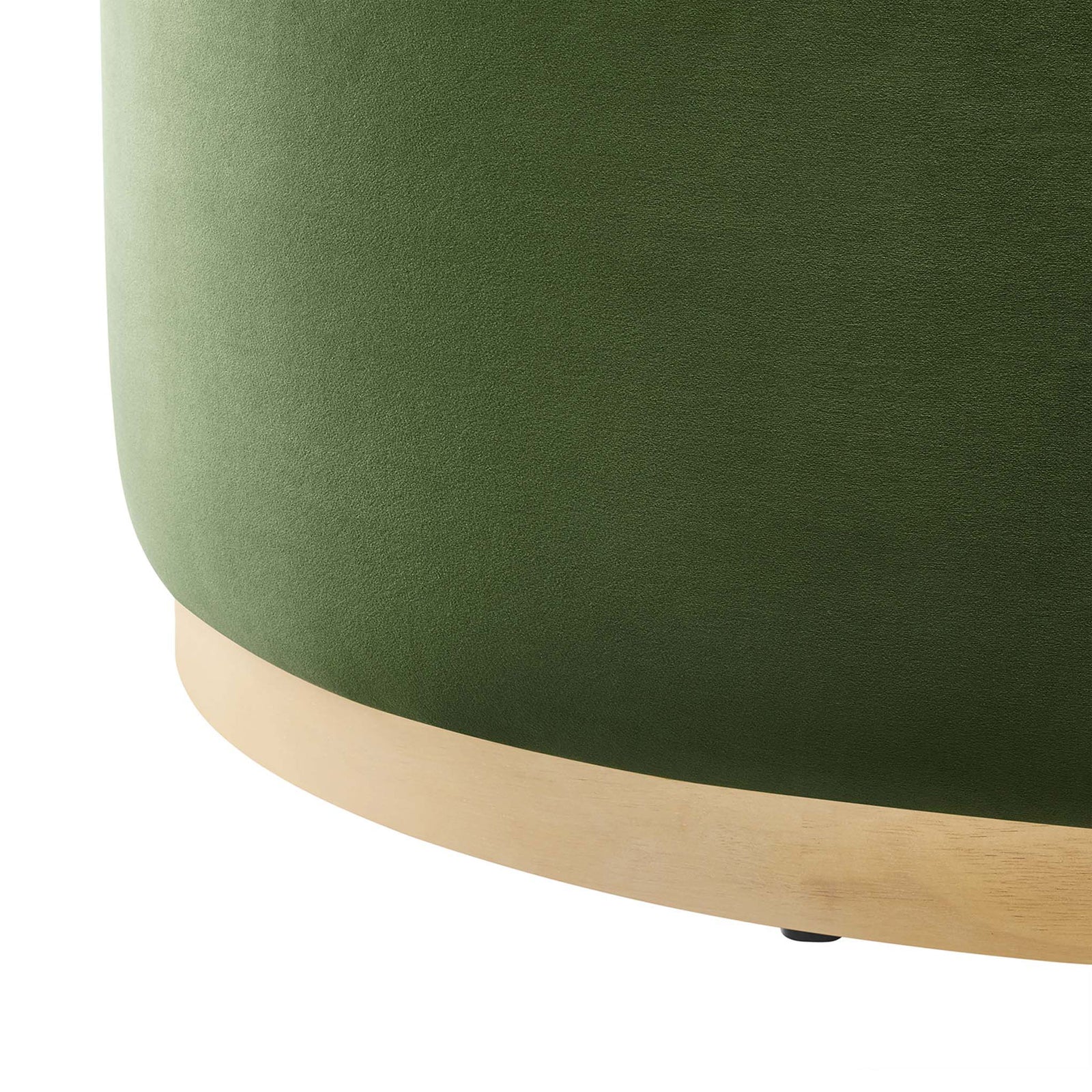 Soft moss green performance velvet pairs with the natural wood base for a clean, contemporary ottoman look. || EEI-6650-MOG-NAT || detail_studio