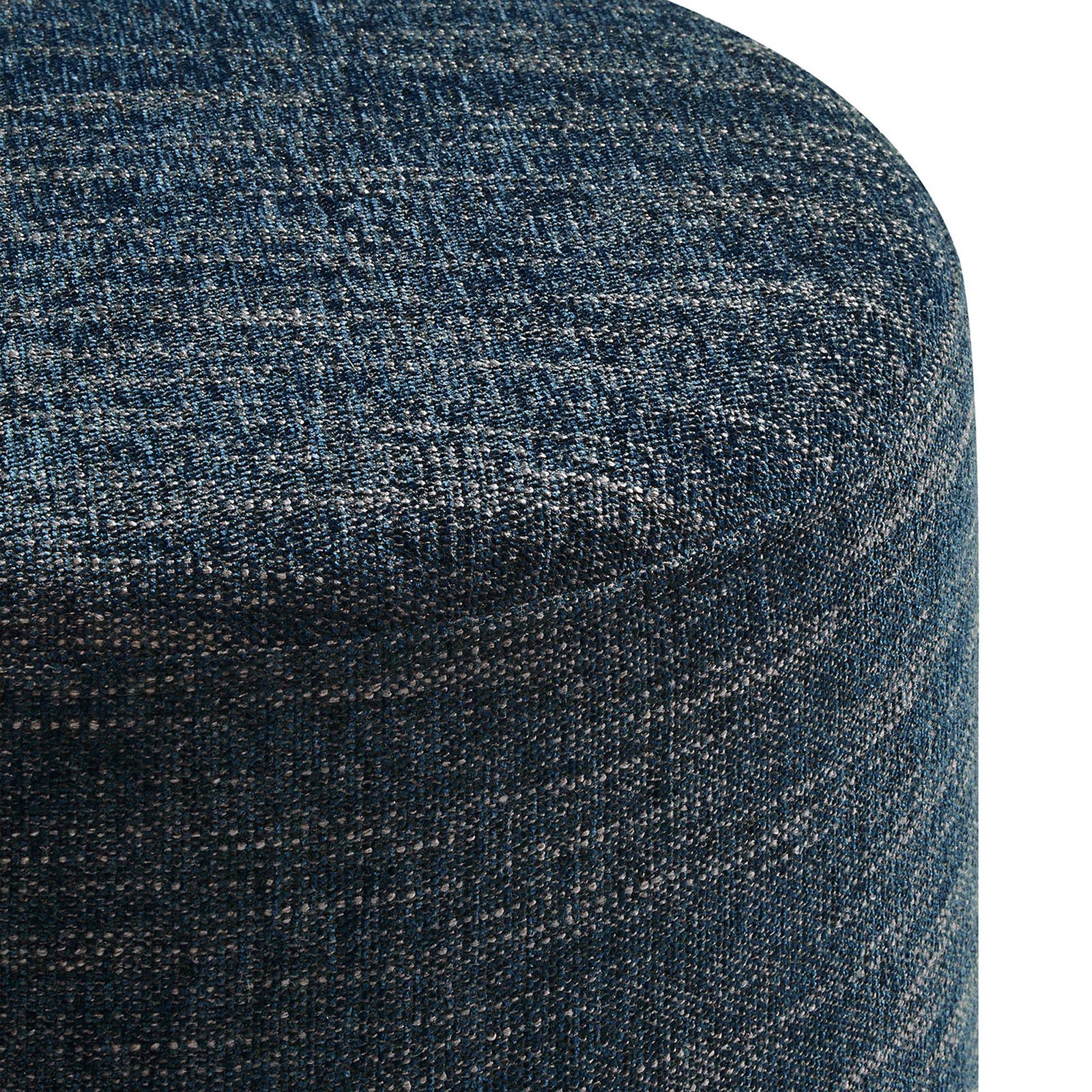 Woven heathered fabric upholstery on the Callum ottoman shows rich texture and layered blue tones || EEI-6651-HEA || detail_studio