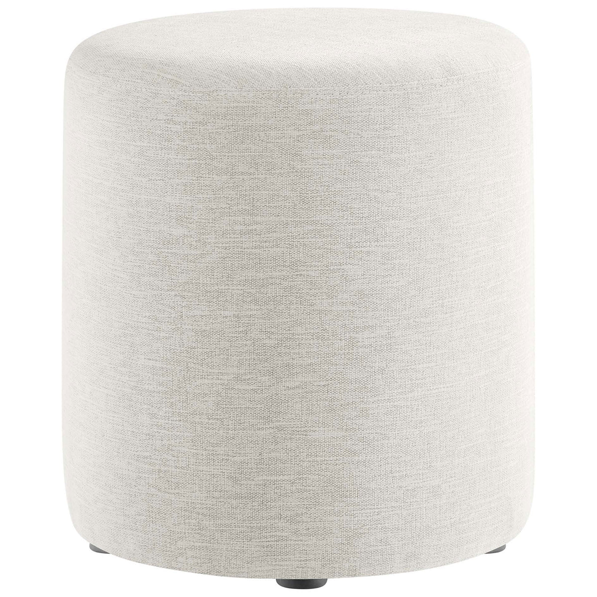 Compact heathered ivory round ottoman offers chic extra seating or a stylish footrest. || EEI-6651-HEI || front_studio