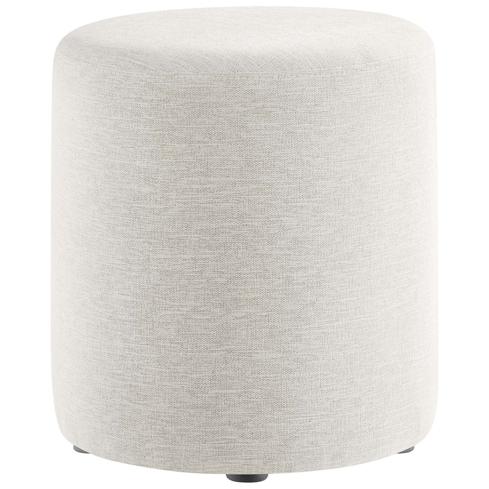 Compact heathered ivory round ottoman offers chic extra seating or a stylish footrest. || EEI-6651-HEI || front_studio