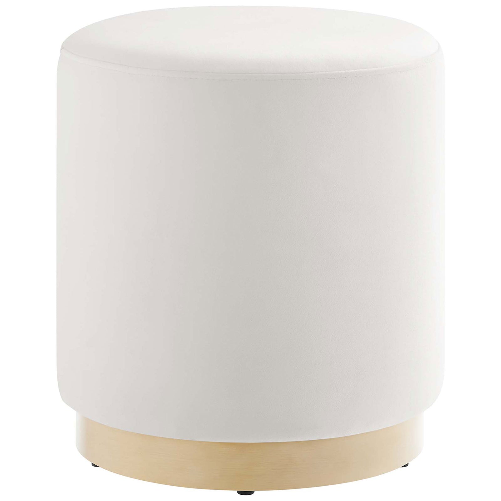 Alabaster performance velvet round ottoman with smooth silhouette and natural wood plinth base || EEI-6652-ALA-NAT || front_studio
