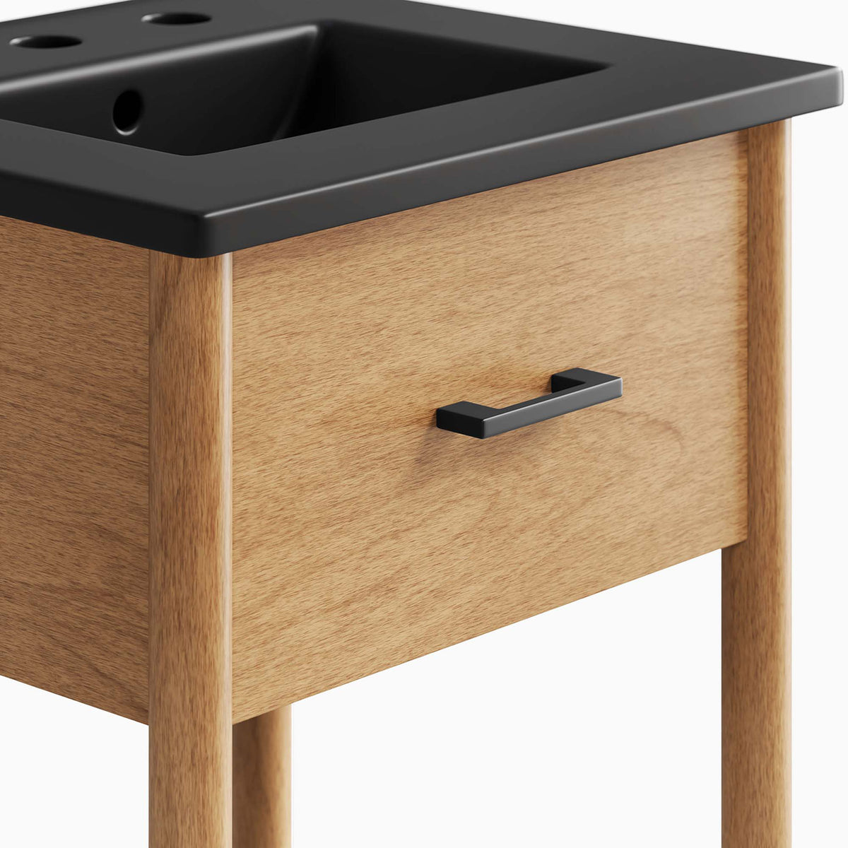 Close-up of the metal pull and rich wood grain for a refined, mid-century look. || EEI-6659-NAT-BLK || detail_studio