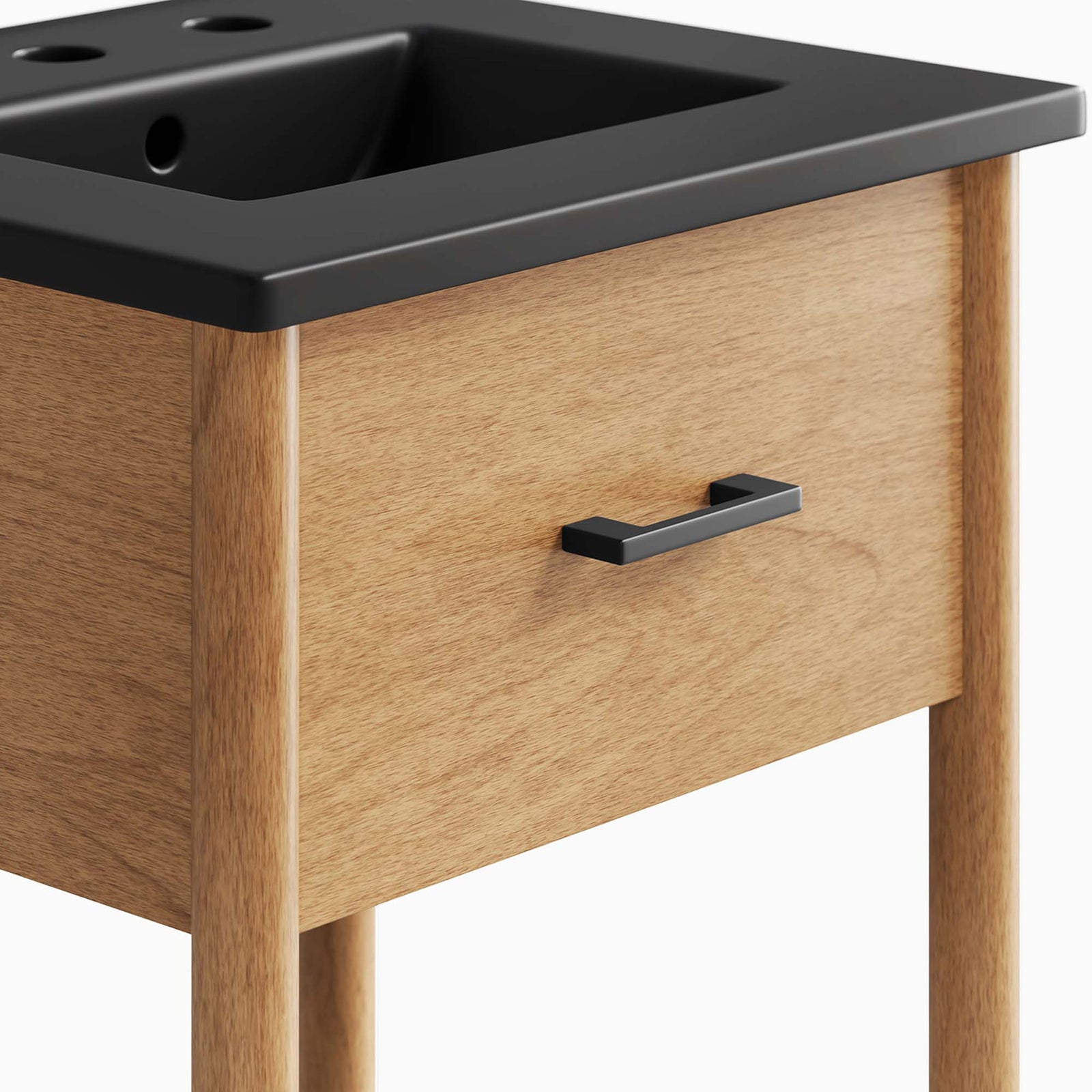 Close-up of the metal pull and rich wood grain for a refined, mid-century look. || EEI-6659-NAT-BLK || detail_studio