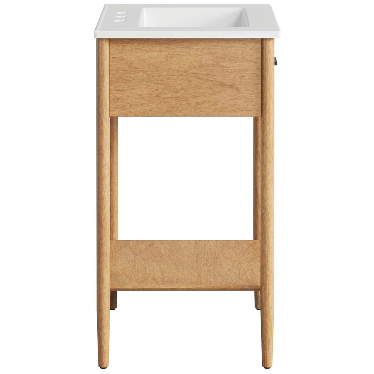 Clean silhouette showcases the smooth top, rounded posts, and tapered legs. || EEI-6660-NAT-WHI || side_studio