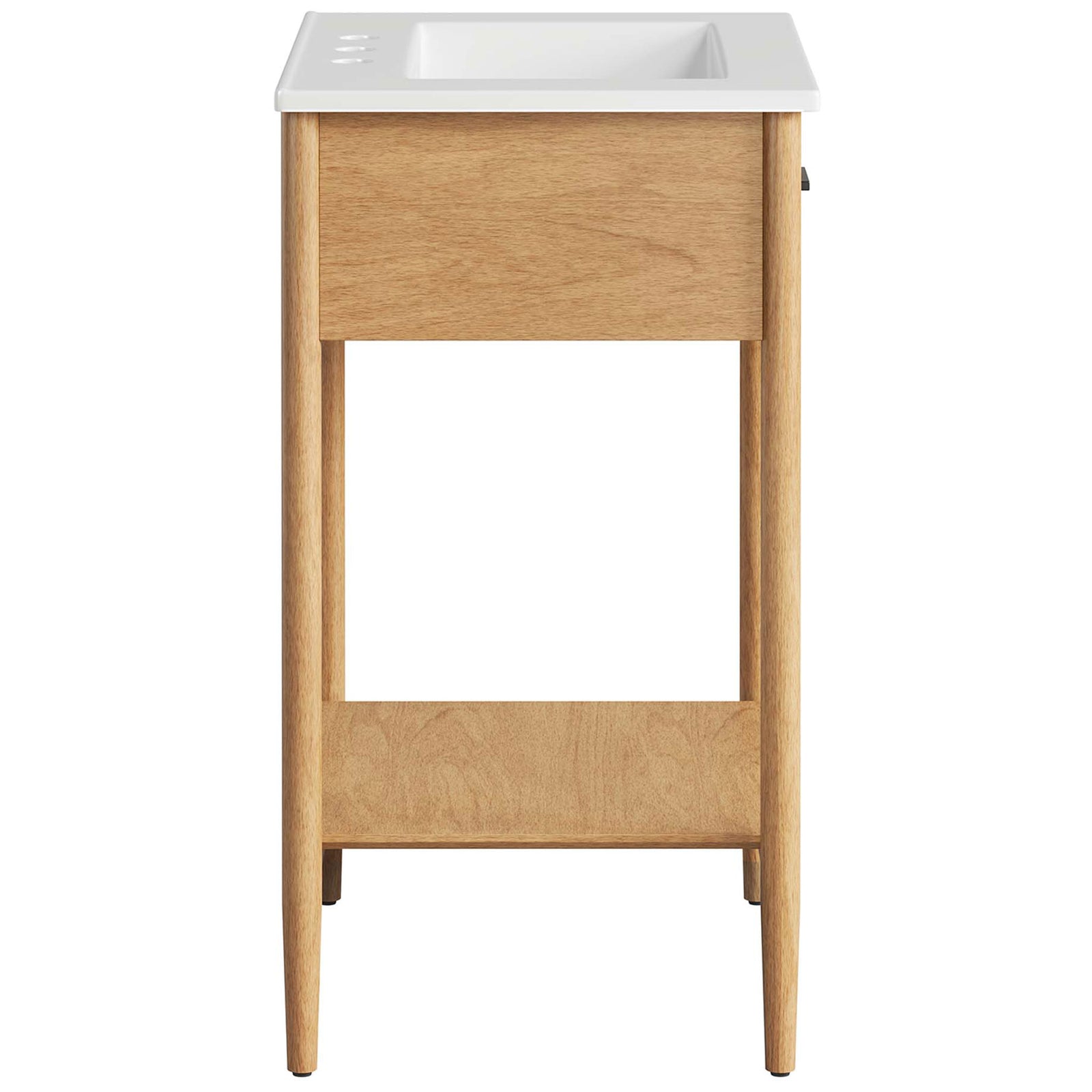 Clean silhouette showcases the smooth top, rounded posts, and tapered legs. || EEI-6660-NAT-WHI || side_studio