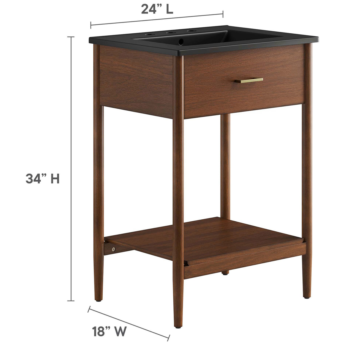 Balanced proportions deliver a comfortable height with ample counter space and storage. || EEI-6661-WAL-BLK || dimension_studio