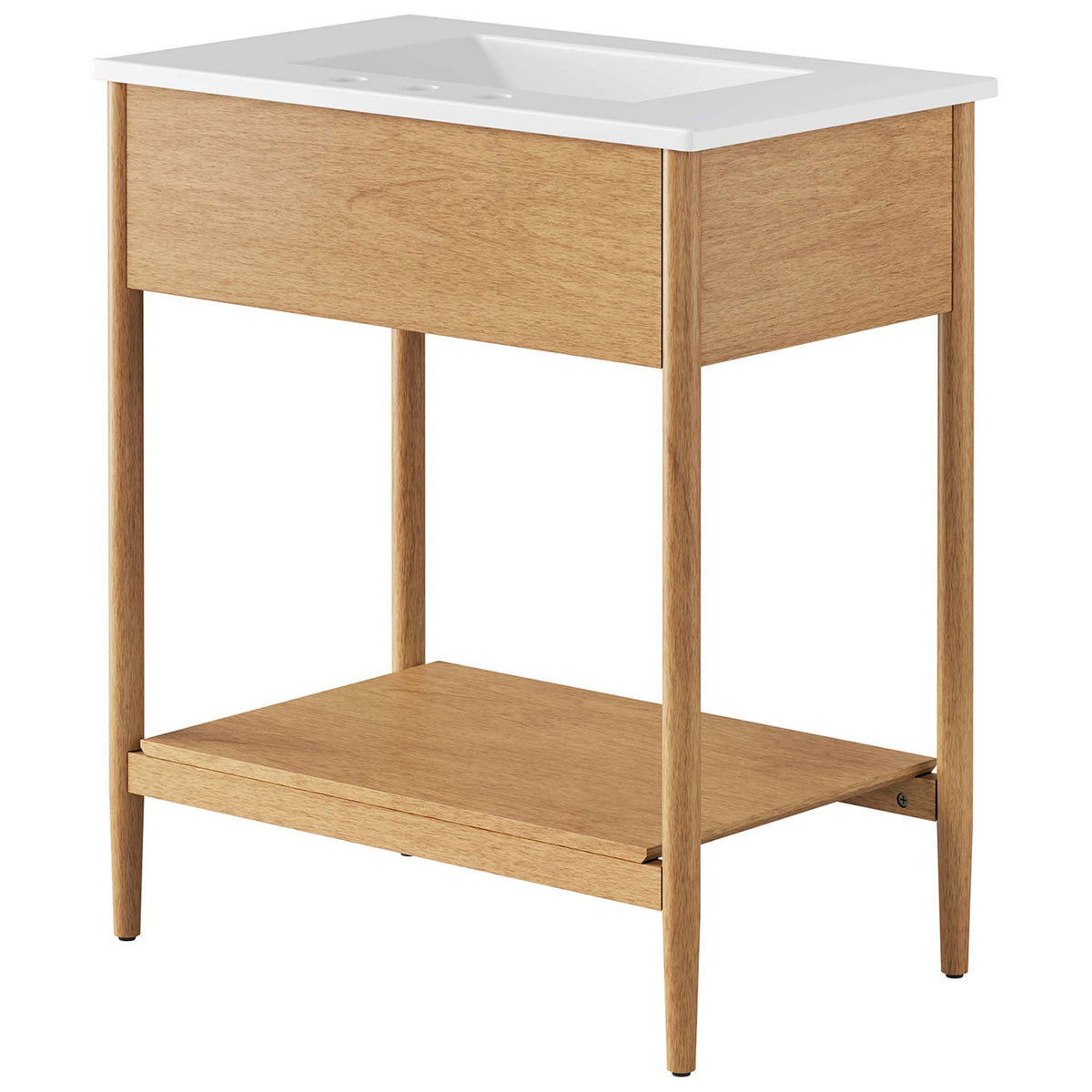 Streamlined back shows sturdy frame and seamless sink integration. || EEI-6662-NAT-WHI || back_angle_studio