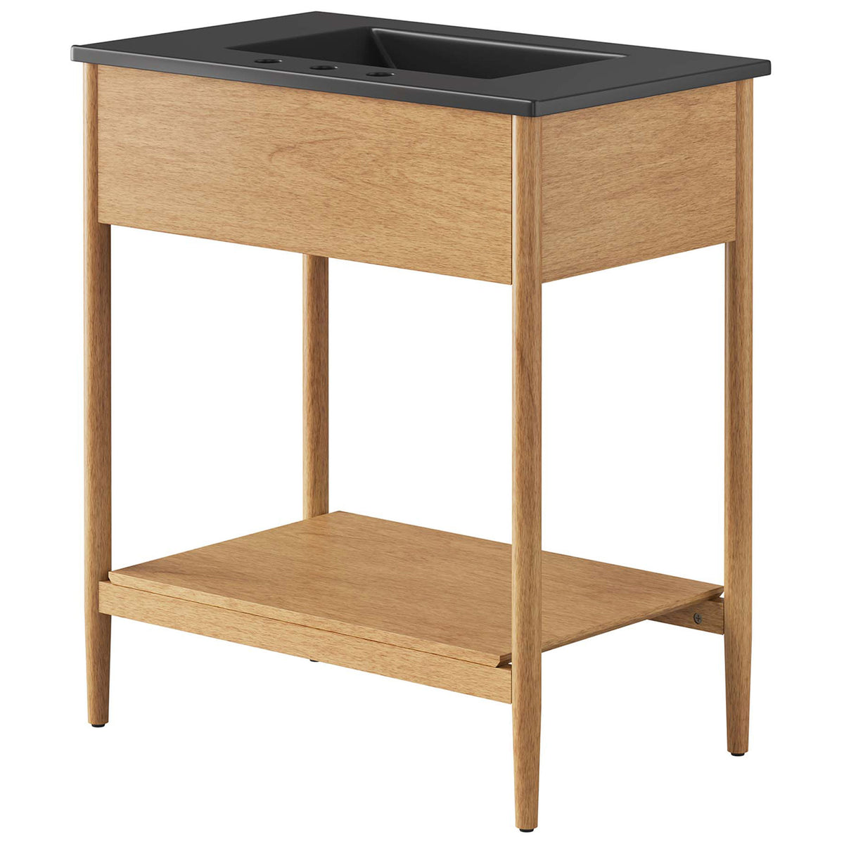 Clean back and side panels highlight the wood grain veneer and sturdy frame || EEI-6663-NAT-BLK || back_angle_studio
