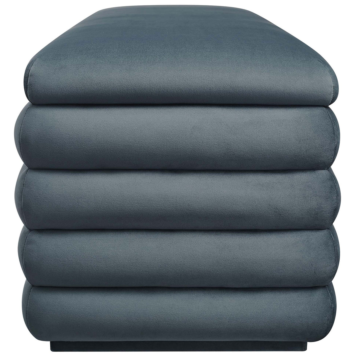 Rounded corners and layered channel detail create a softly stacked look in rich cadet blue velvet. || EEI-6664-CAB || side_studio