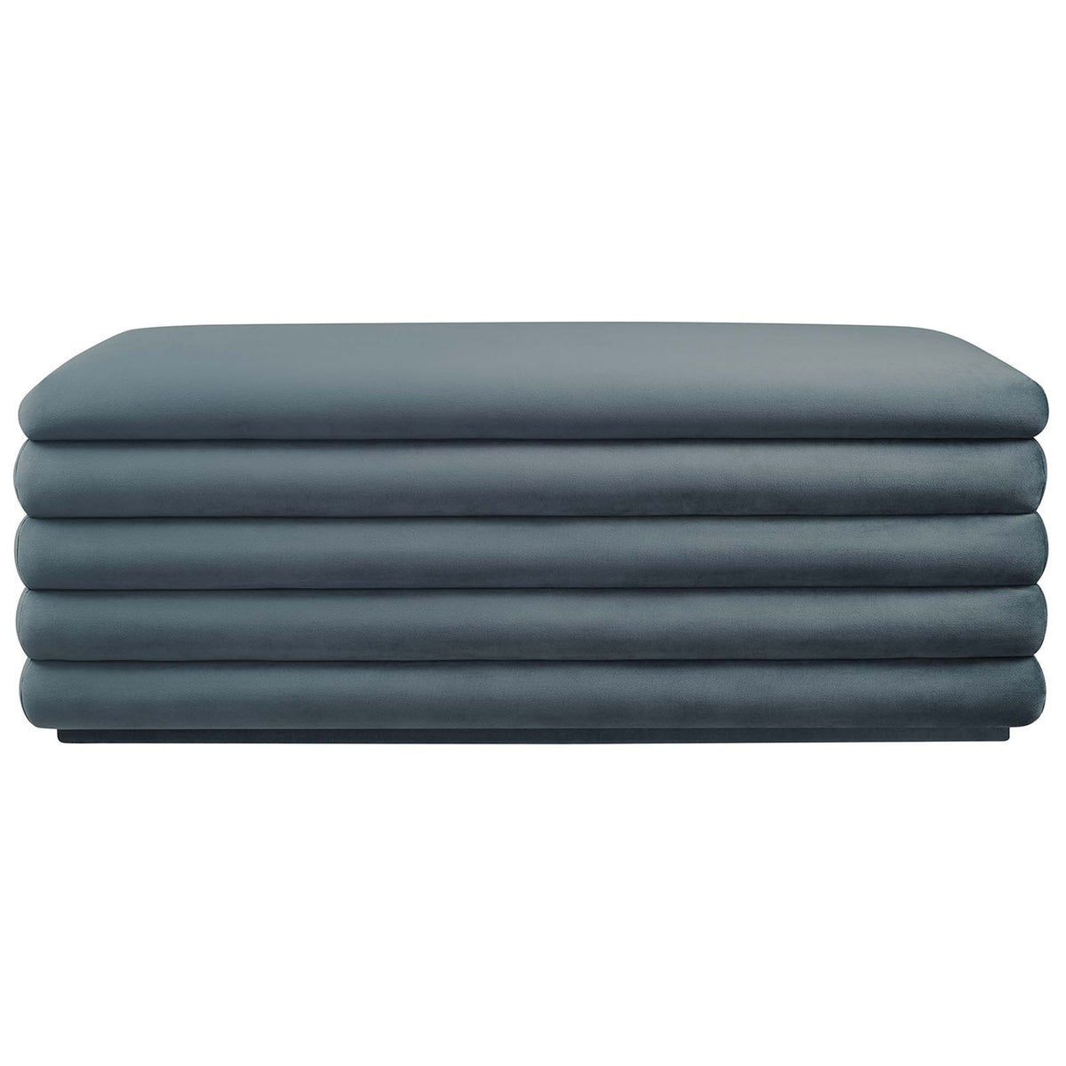 Channel-tufted performance velvet bench in cadet blue with plush cushioning and a low-profile silhouette. || EEI-6664-CAB || front_studio