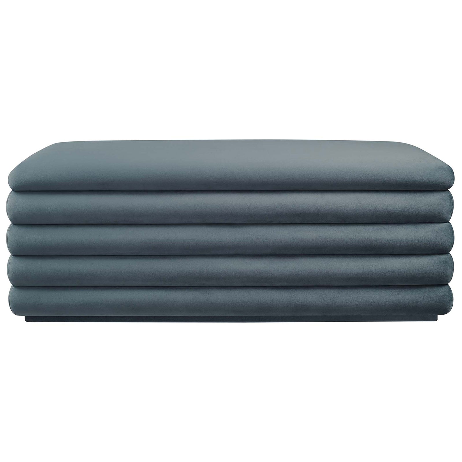 Channel-tufted performance velvet bench in cadet blue with plush cushioning and a low-profile silhouette. || EEI-6664-CAB || front_studio