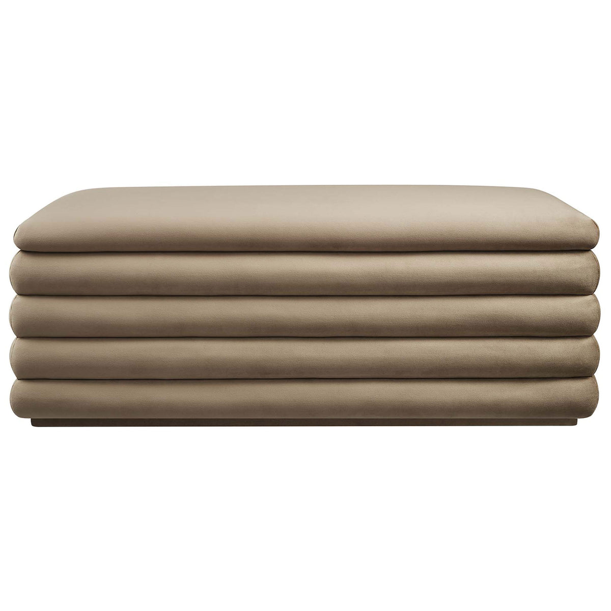 Channel-tufted taupe velvet bench with a generous, cushioned seat. || EEI-6664-TAU || front_studio