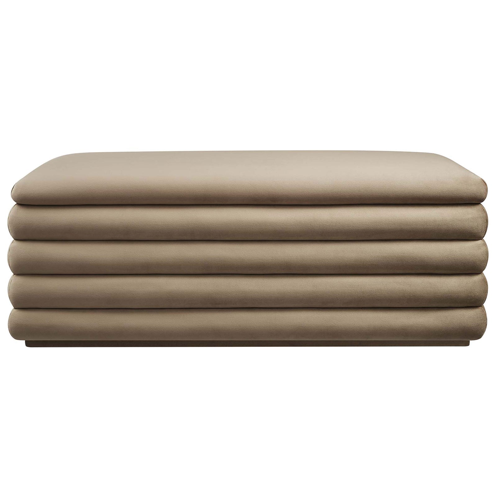 Channel-tufted taupe velvet bench with a generous, cushioned seat. || EEI-6664-TAU || front_studio