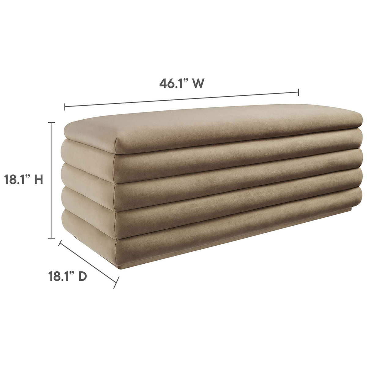Bench measures 46.1 inches wide by 18.1 inches deep and 18.1 inches high. || EEI-6664-TAU || dimension_studio