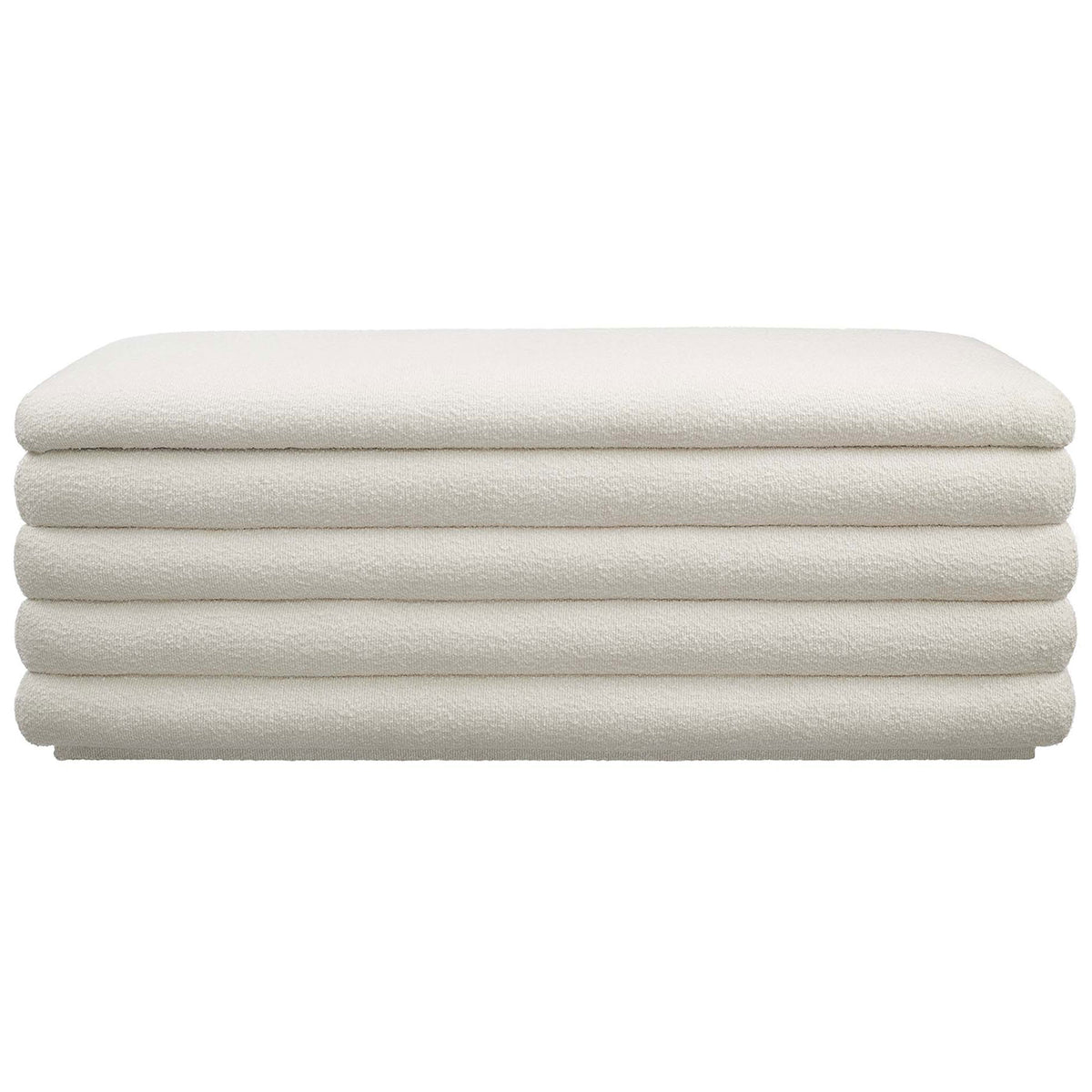 Channel-tufted cloud boucle storage bench with plush foam seat and rounded stacked profile || EEI-6665-CLO || front_studio