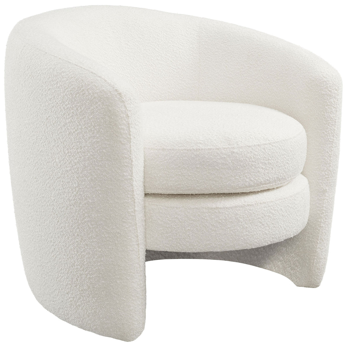 Cocooning curves and textured boucle bring modern warmth to this cloud-toned accent chair || EEI-6666-CLO || front_angle_studio