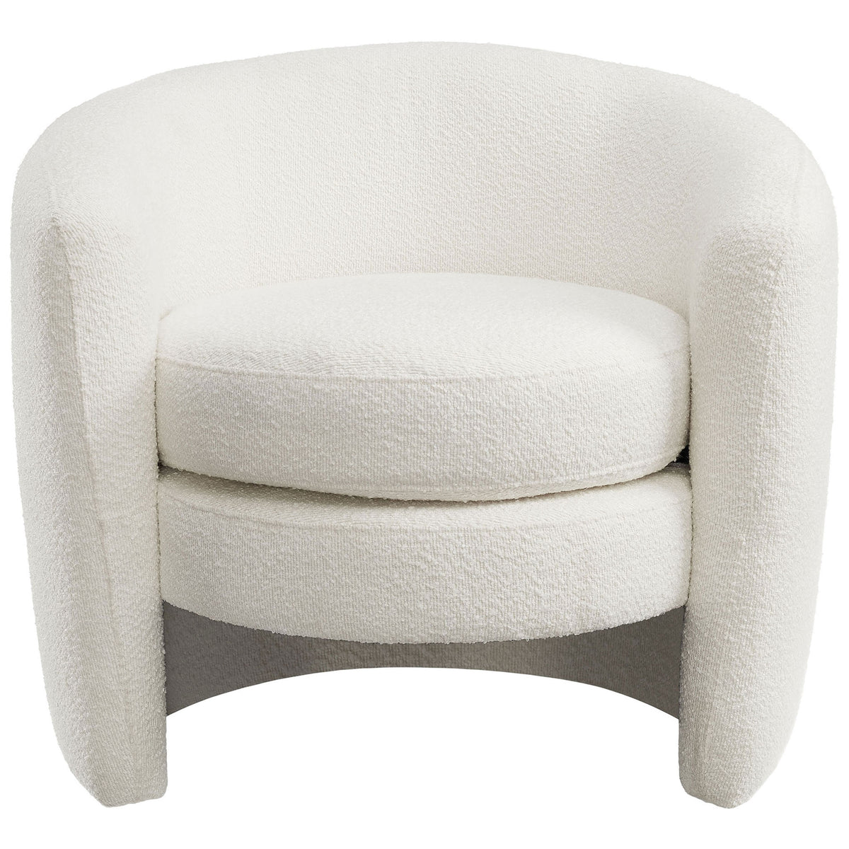 Curved barrel-back armchair in soft cloud boucle with plush removable cushion and inviting silhouette || EEI-6666-CLO || front_studio