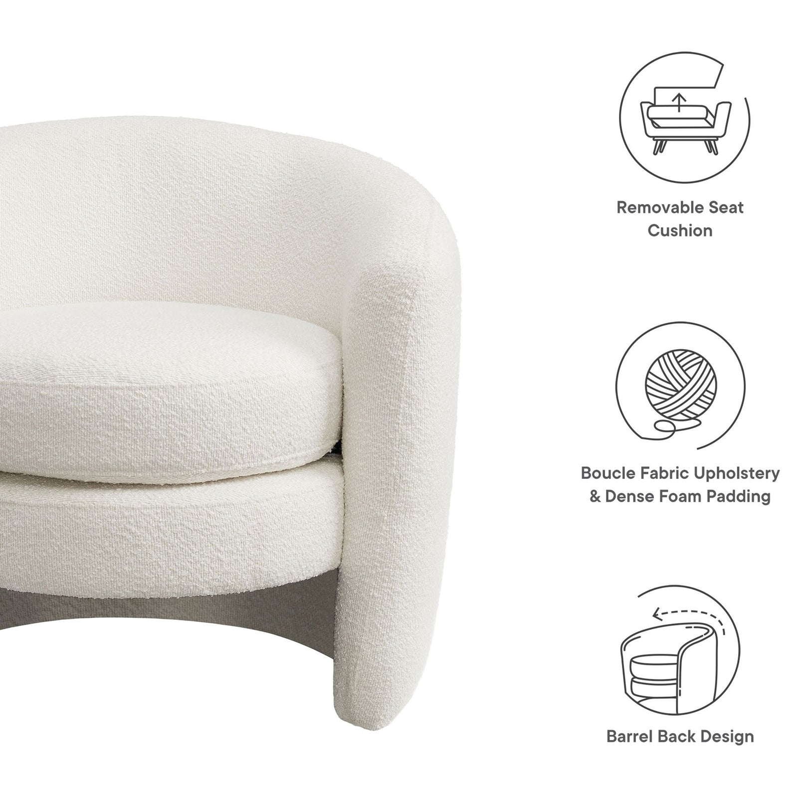 Features removable seat cushion, dense foam padding, and supportive barrel back design || EEI-6666-CLO || callout_studio