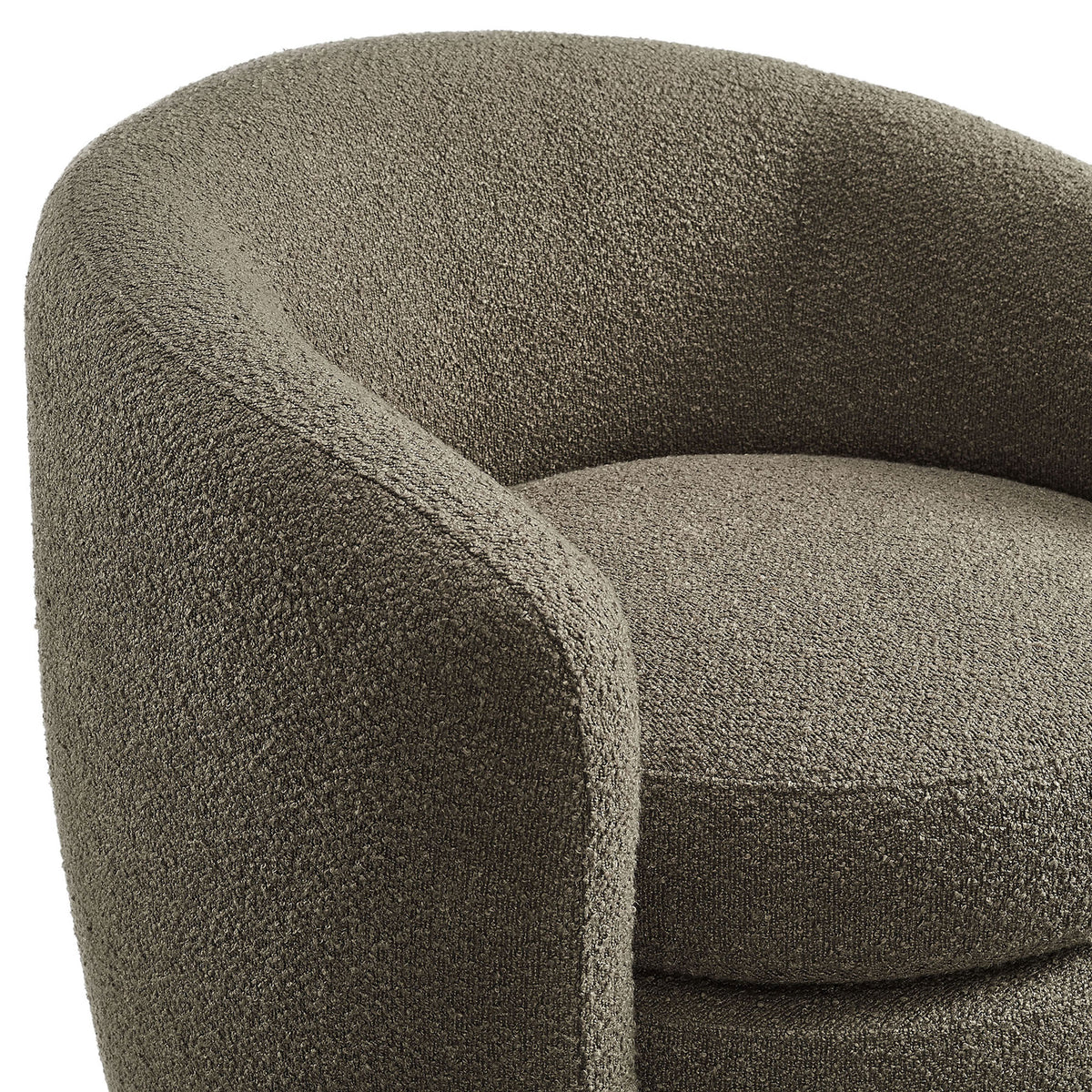 Nubby pebble boucle and plush cushion highlight the chair's cozy, tactile texture || EEI-6666-PEB || detail_studio
