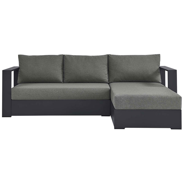 Tahoe charcoal outdoor sectional with right chaise and plush, supportive back cushions || EEI-6669-GRY-CHA || front_studio