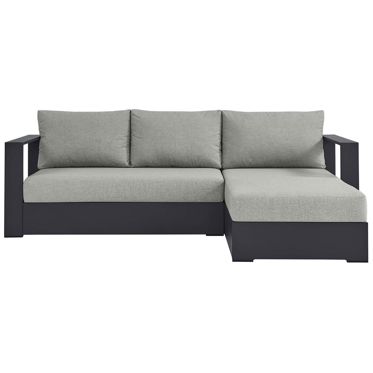 Tahoe light gray outdoor sectional with right chaise and generous, pillowy back cushions || EEI-6669-GRY-GRY || front_studio