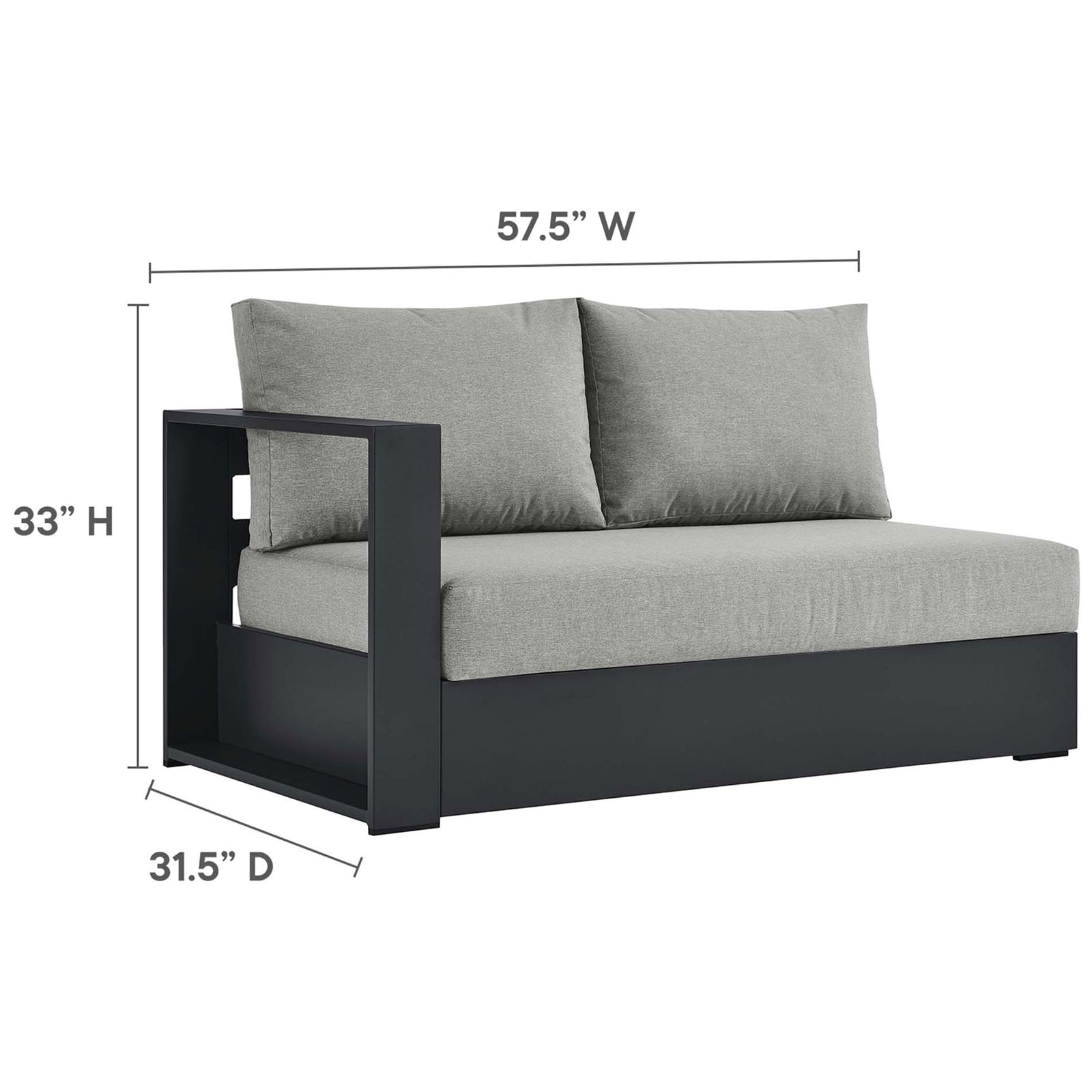 Loveseat module dimensions present spacious seating width and supportive back height || EEI-6669-GRY-GRY || dimension_studio