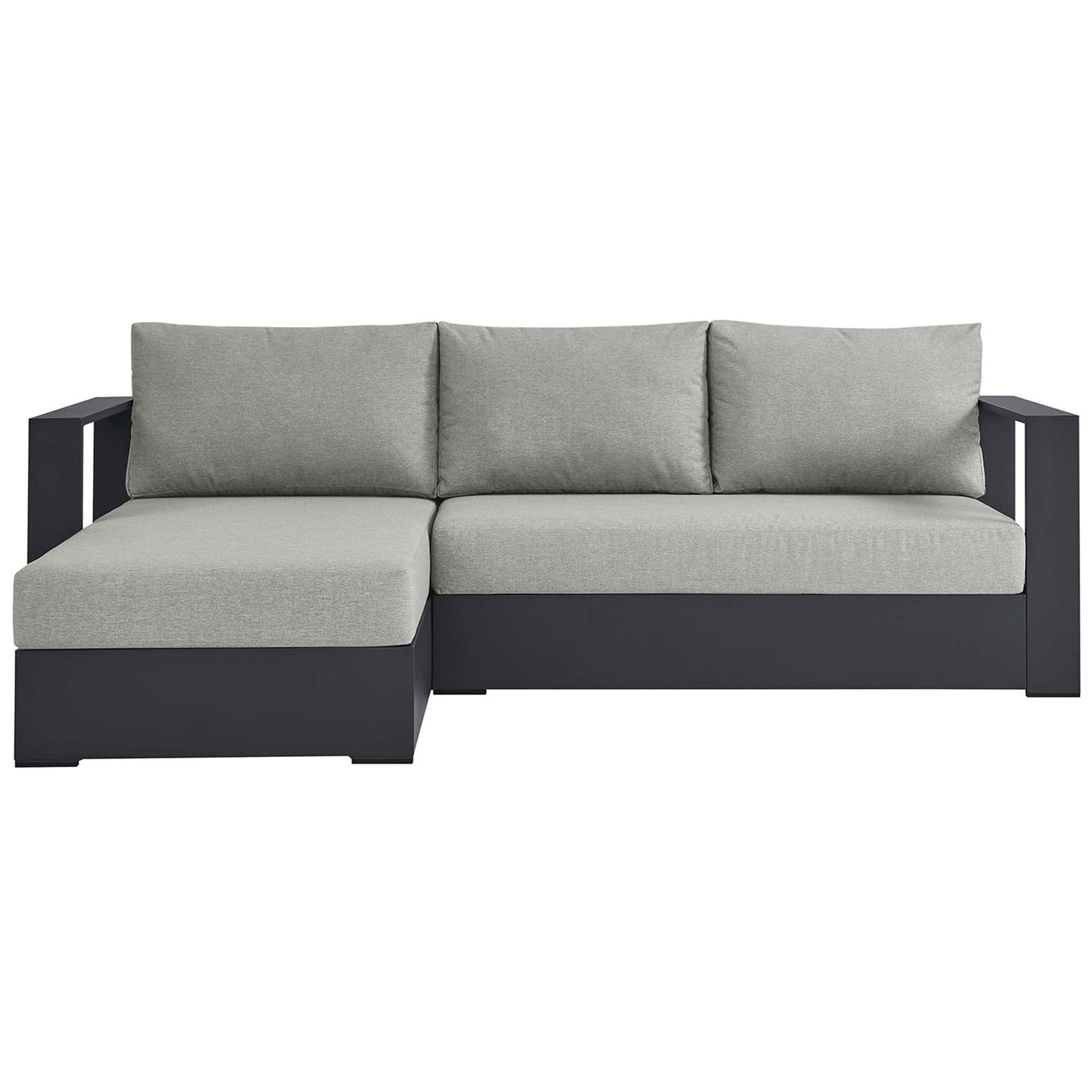 Tahoe light gray outdoor sectional with left chaise and generously padded cushions || EEI-6670-GRY-GRY || front_studio