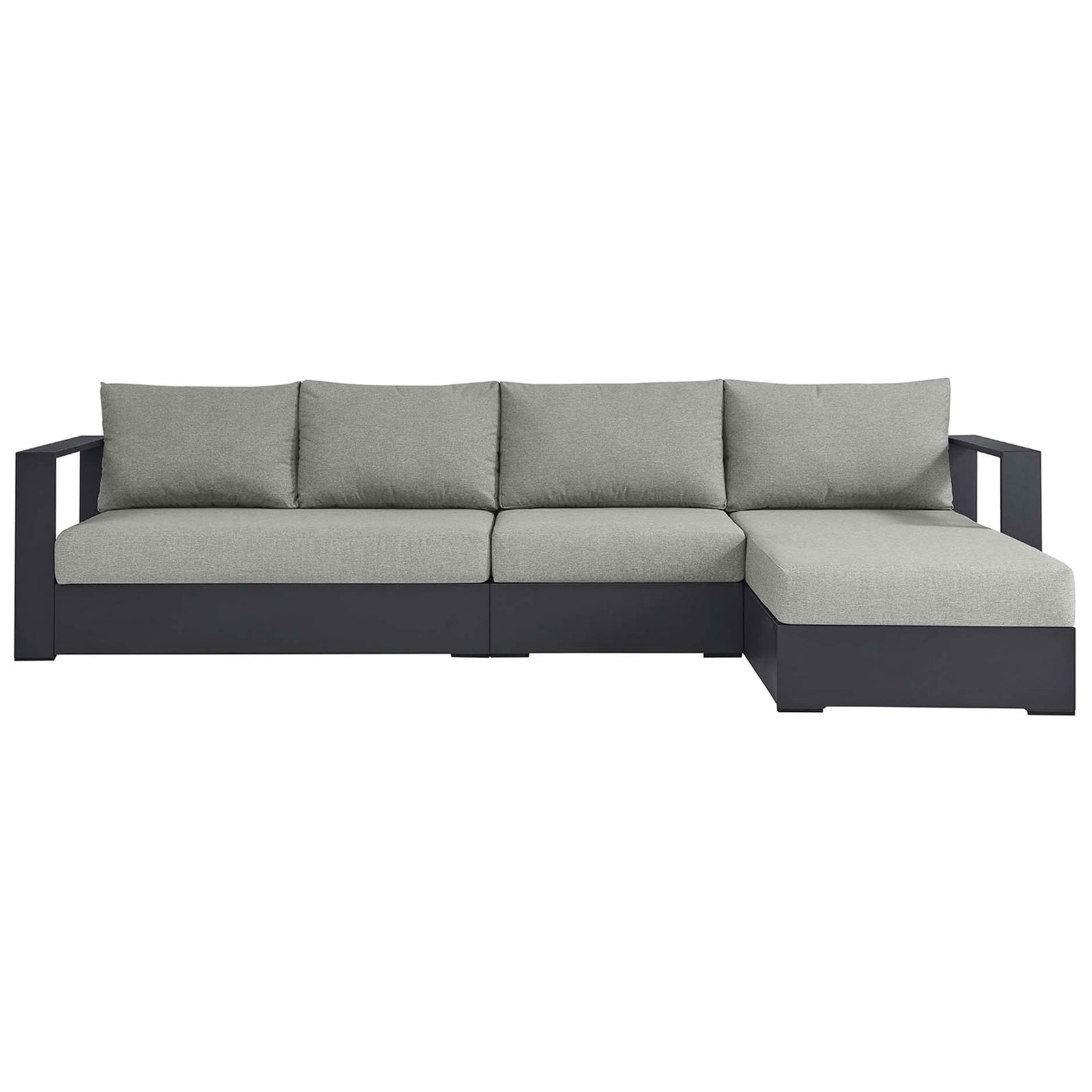Light gray right chaise sectional with spacious seating and a dark charcoal powder coated frame || EEI-6671-GRY-GRY || front_studio