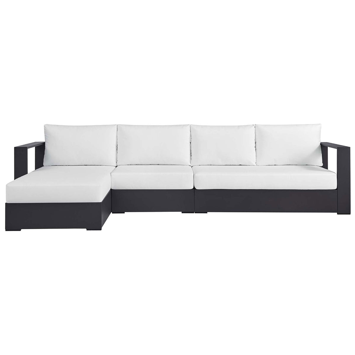 White cushion left chaise sectional with deep seating and bold charcoal powder coated aluminum frame || EEI-6672-GRY-WHI || front_studio