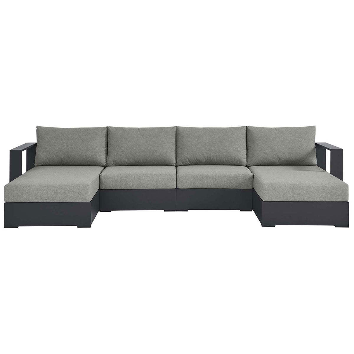 Tahoe 4-piece outdoor sectional with light gray cushions and broad track arms for clean modern lines || EEI-6676-GRY-GRY || front_studio