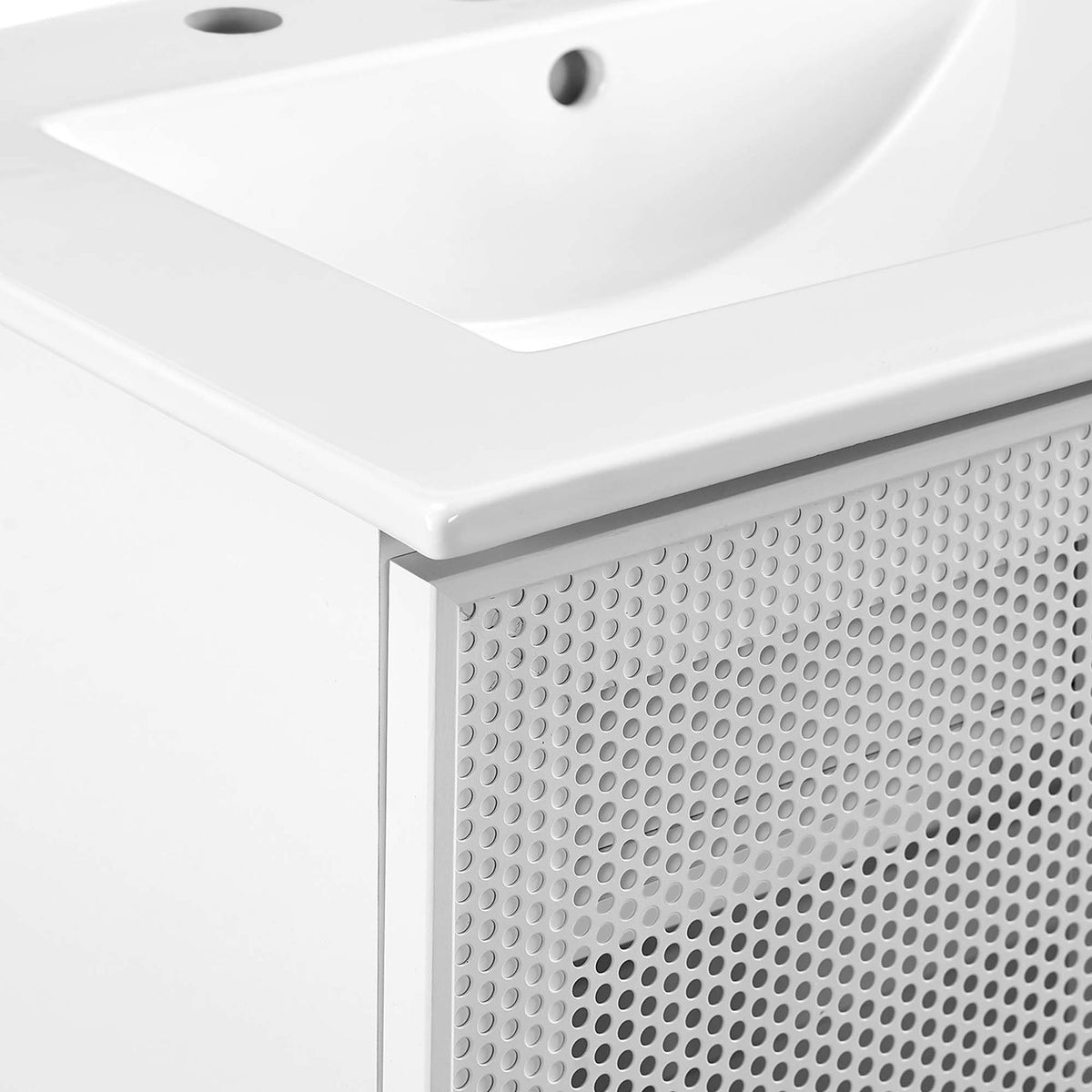 Textured perforated doors meet a smooth ceramic top for a refined modern look || EEI-6677-WHI-WHI || detail_studio