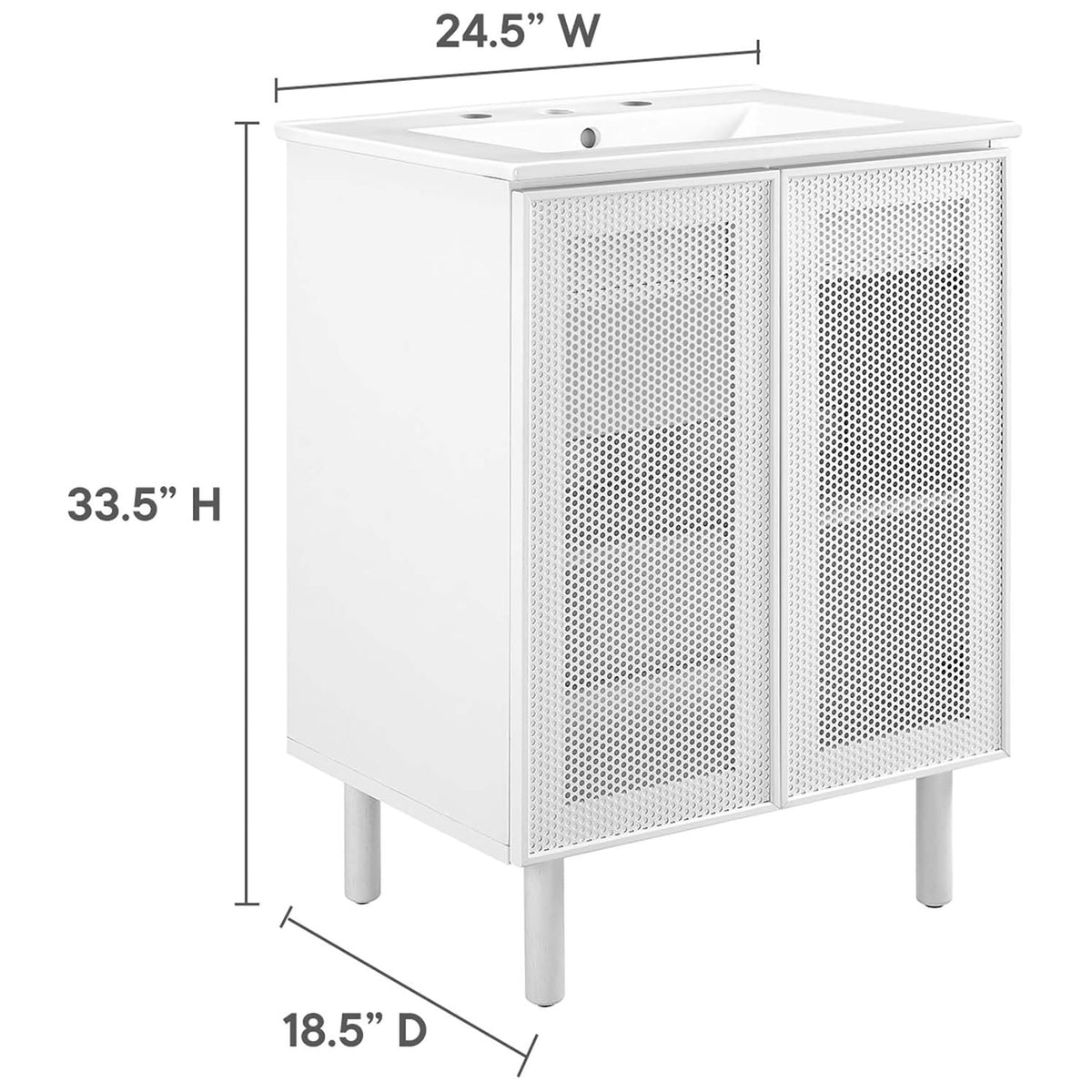 Compact 24.5 in. wide vanity stands 33.5 in. high and 18.5 in. deep || EEI-6677-WHI-WHI || dimension_studio