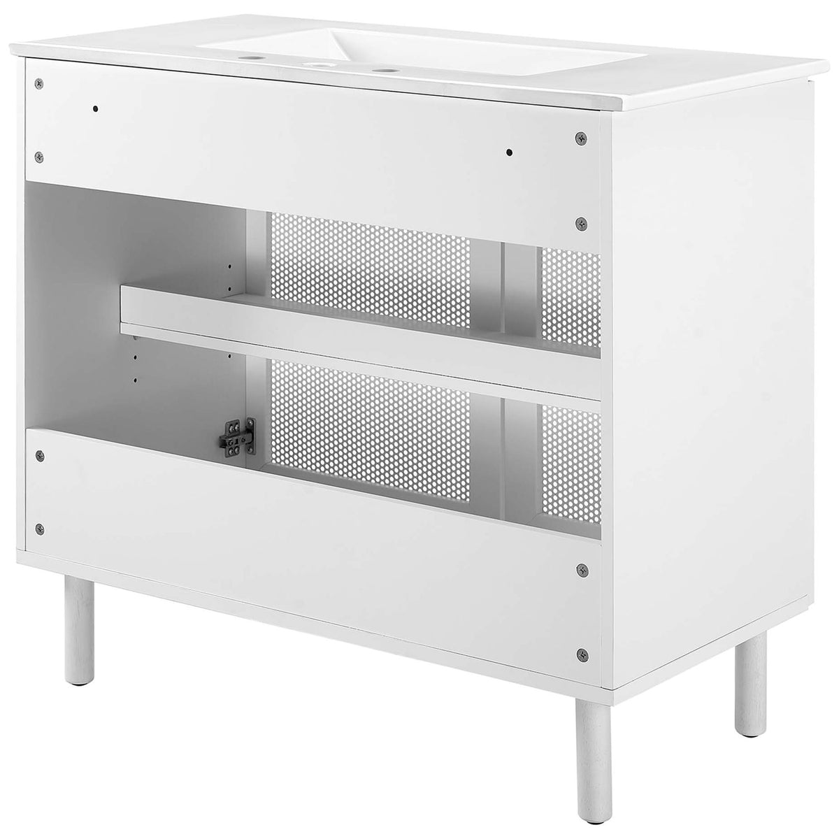 Open back design eases plumbing installation on the sturdy, ventilated cabinet || EEI-6678-WHI-WHI || back_angle_studio