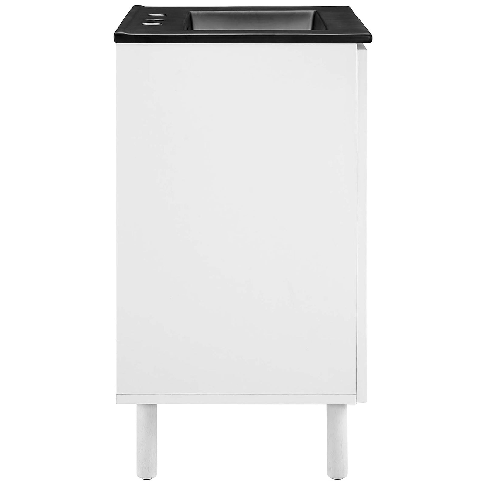 Slim cabinet form highlights the clean white finish and sturdy dowel legs || EEI-6679-BLK-WHI || side_studio