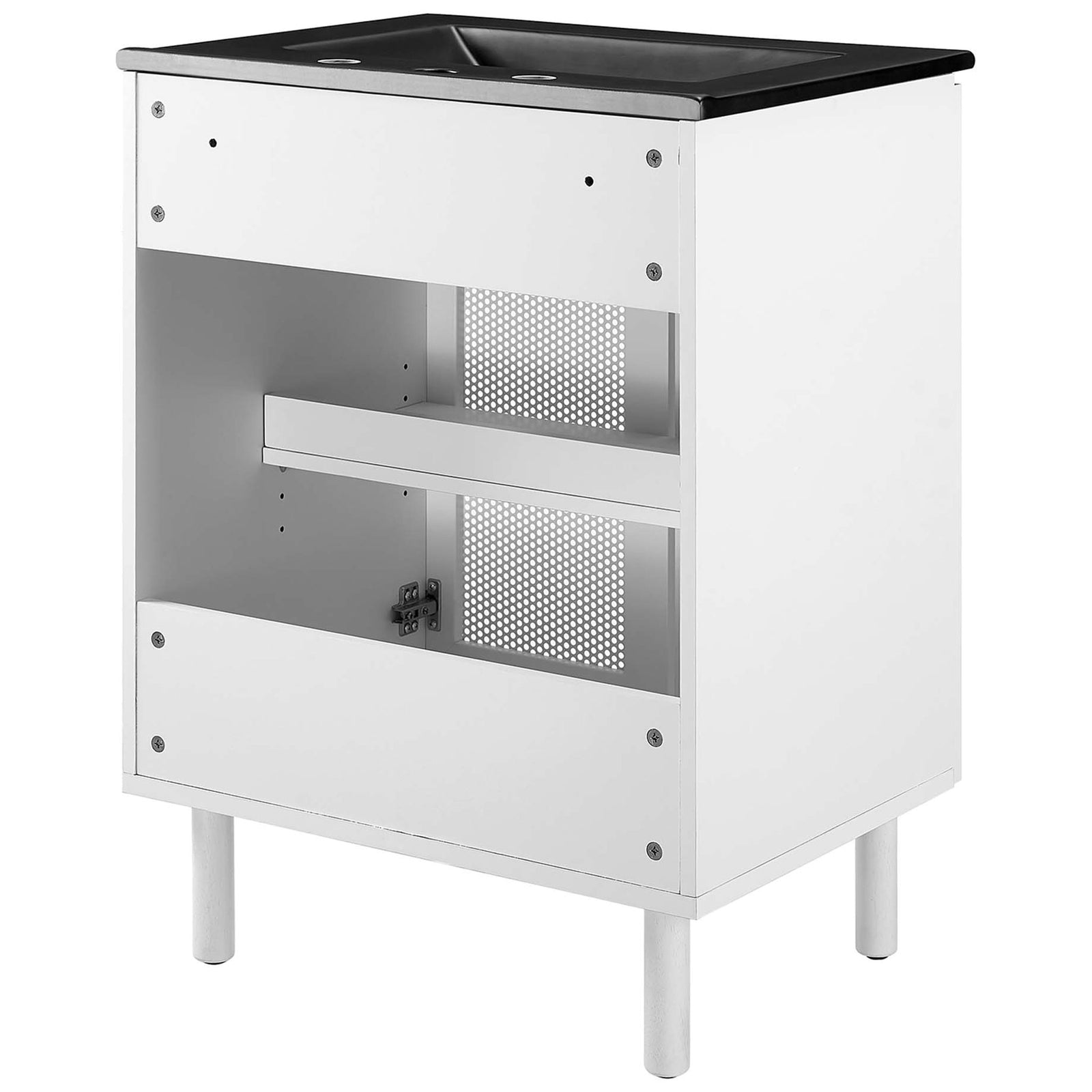 Open back panel simplifies plumbing access while keeping the look streamlined || EEI-6679-BLK-WHI || back_angle_studio