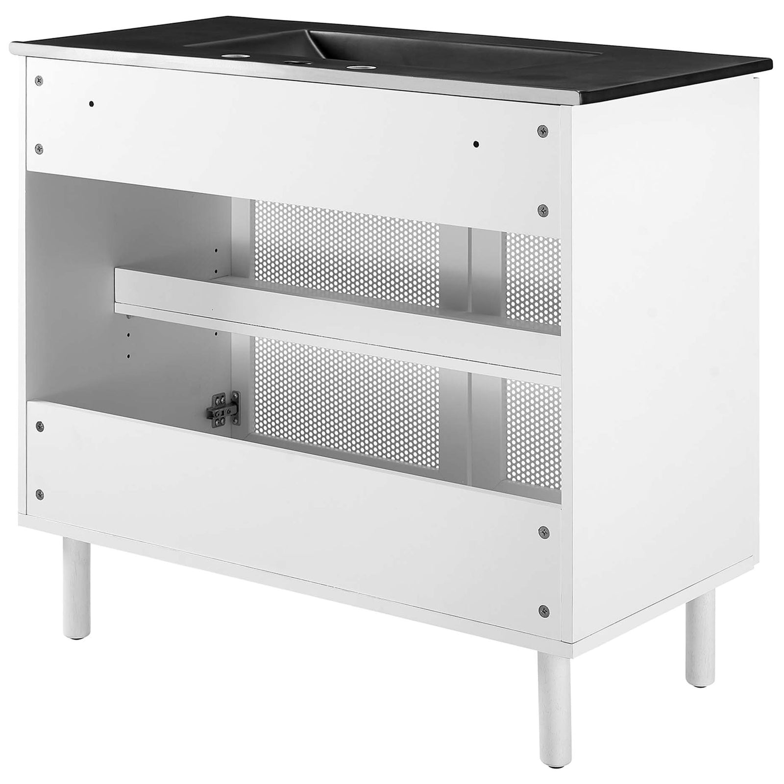 Generous back opening streamlines plumbing setup and maintenance || EEI-6680-BLK-WHI || back_angle_studio