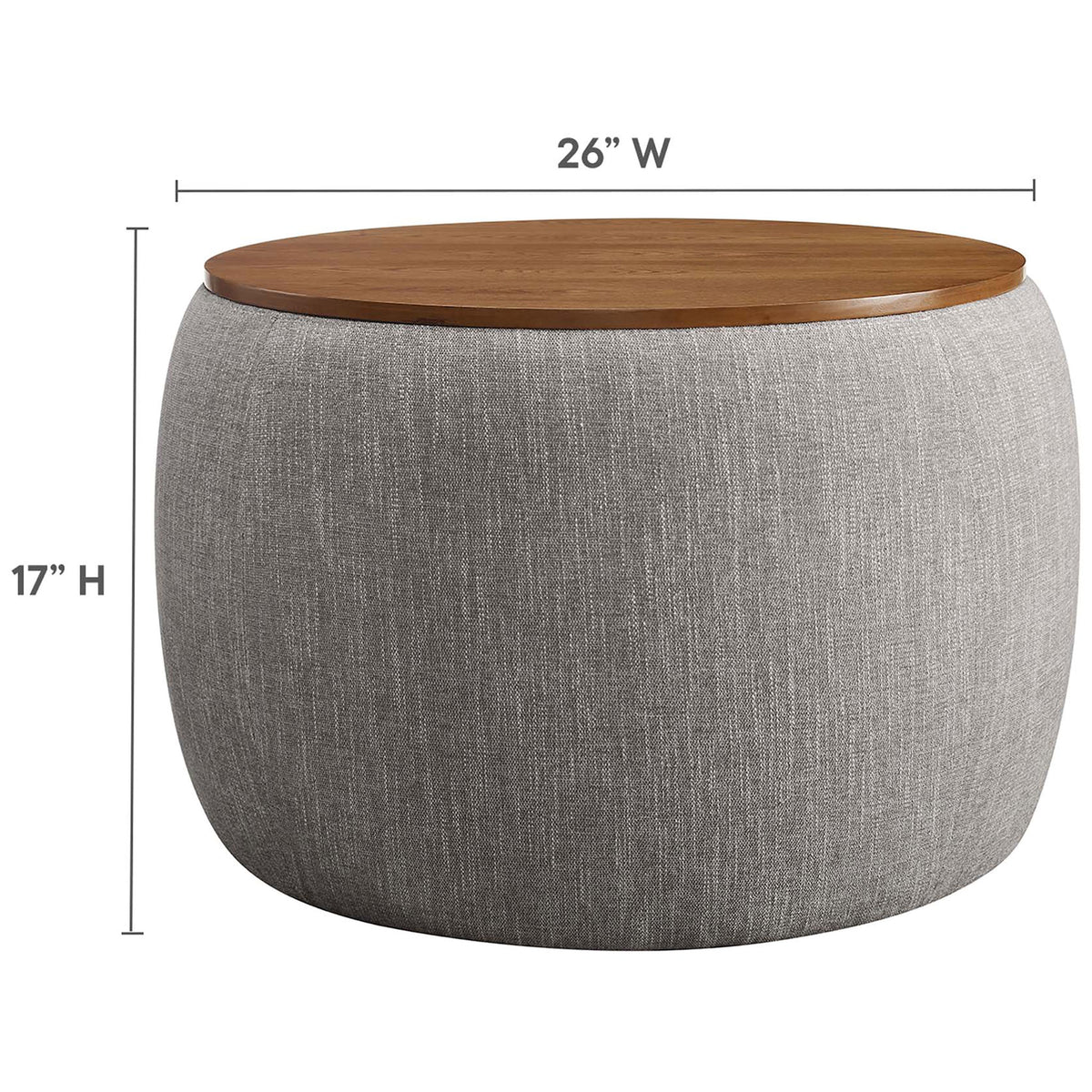 Dimension graphic showing ottoman measuring 26 inches wide and 17 inches high for compact versatility || EEI-6688-HEW || dimension_studio