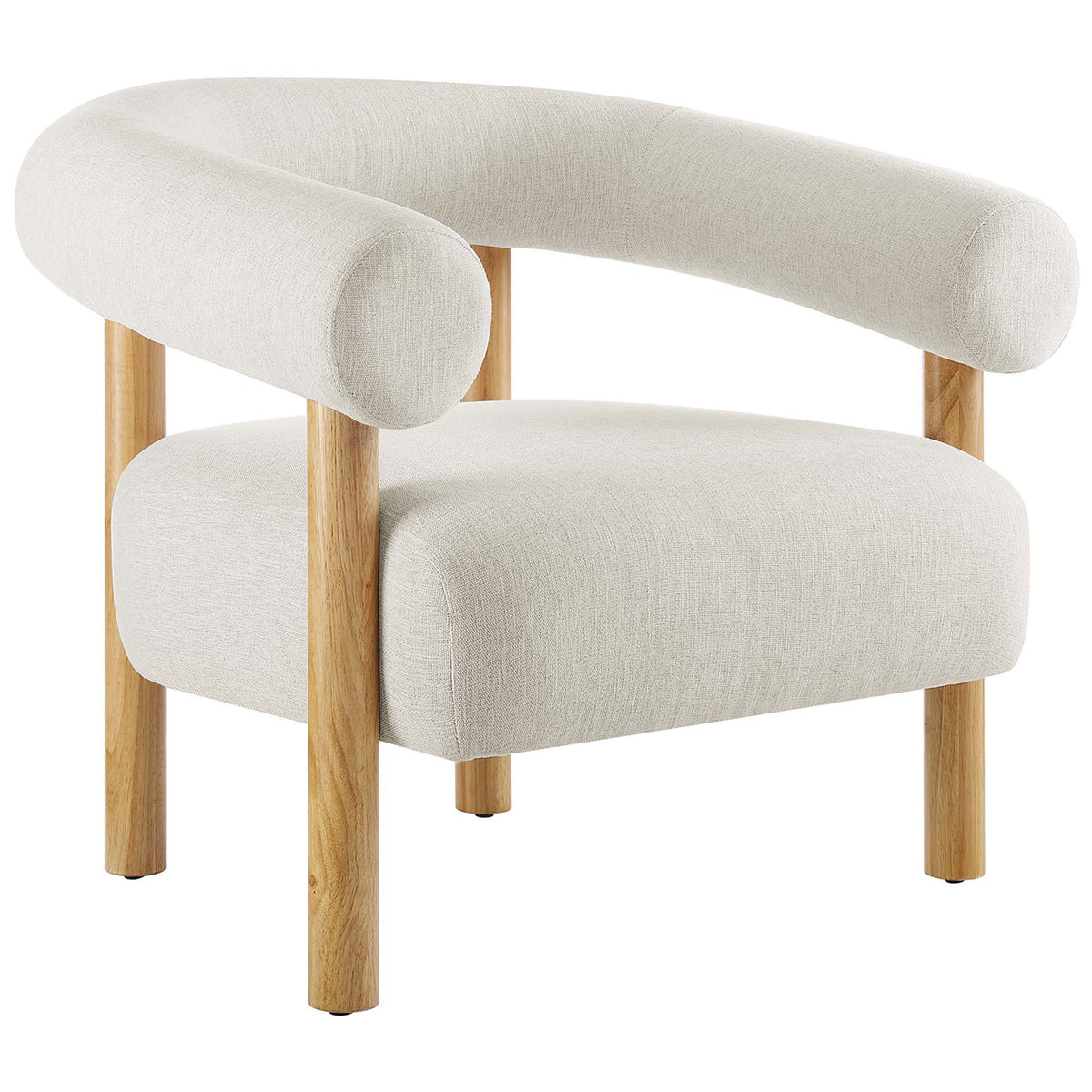 Curved wrap-around back meets a plush oversized seat in soft heathered ivory with natural wood legs || EEI-6689-IVO-NAT || front_angle_studio