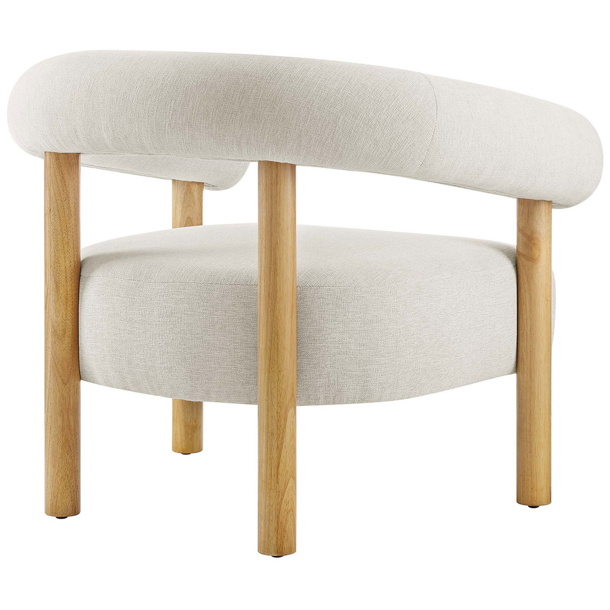 Continuous rounded backrest encircles a deep seat, upholstered in ivory over warm natural wood legs || EEI-6689-IVO-NAT || back_studio