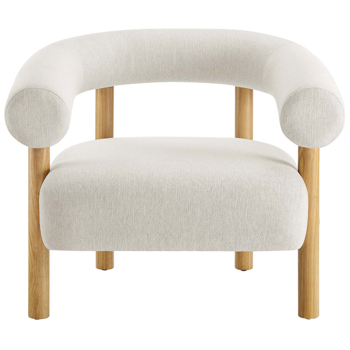 Ivory fabric armchair with a rounded open back and natural wood legs for a warm, modern lounge feel || EEI-6689-IVO-NAT || front_studio