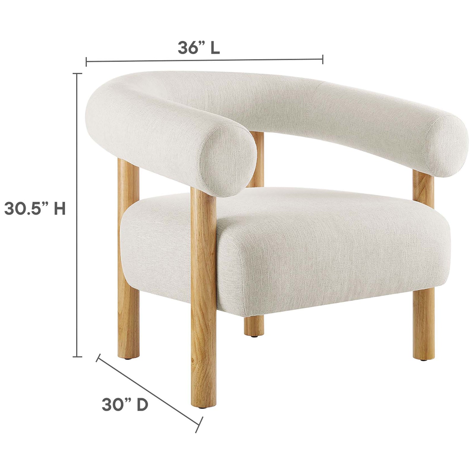 Compact lounge chair sized for modern spaces with a generous seat and supportive wrap-around back || EEI-6689-IVO-NAT || dimension_studio