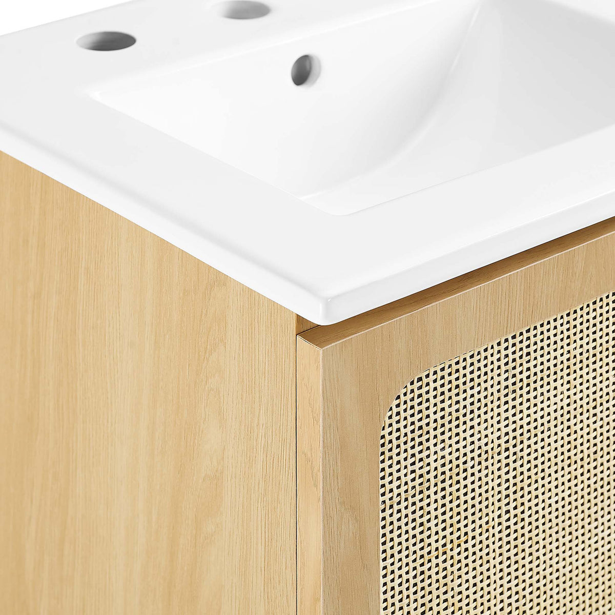 Crisp ceramic edge meets oak grain and woven door for a refined finish || EEI-6691-OAK-WHI || detail_studio