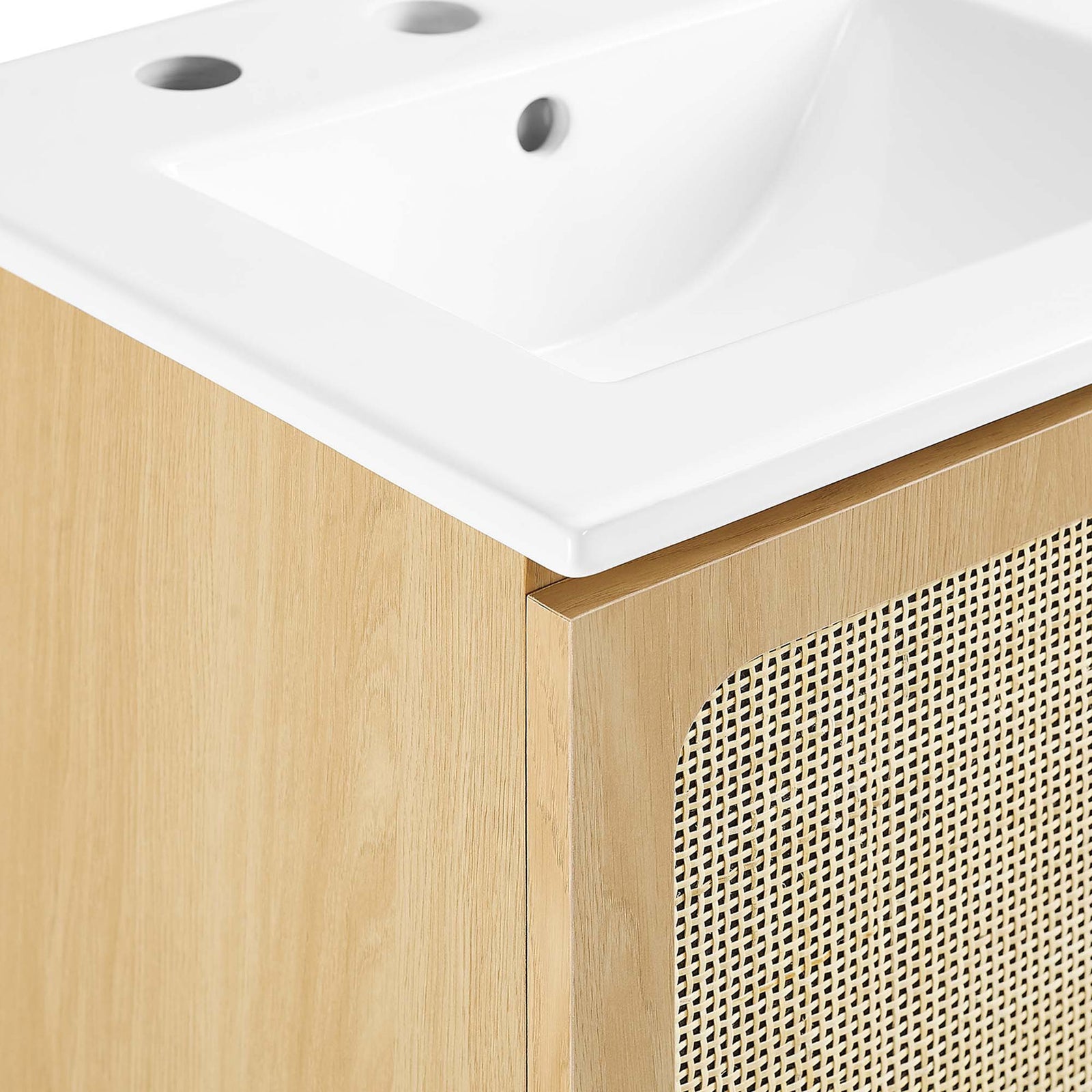 Crisp ceramic edge meets oak grain and woven door for a refined finish || EEI-6691-OAK-WHI || detail_studio