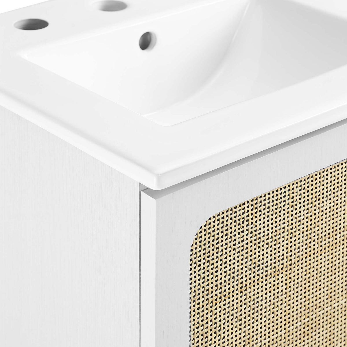 Smooth ceramic countertop meets woven rattan for a natural, modern contrast || EEI-6691-WHI-WHI || detail_studio