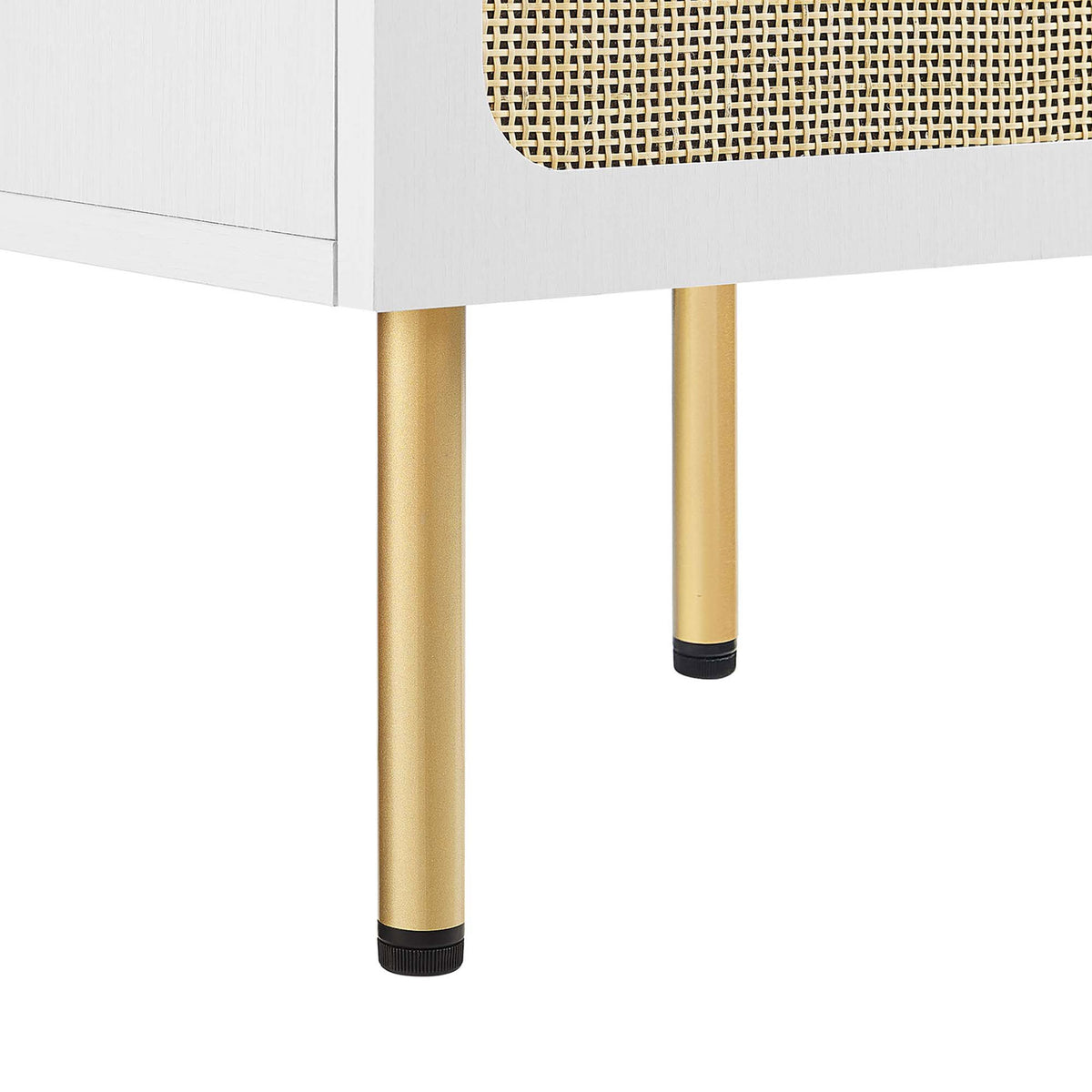 Gold-finished tapered legs with adjustable feet for stability || EEI-6691-WHI-WHI || leg_studio
