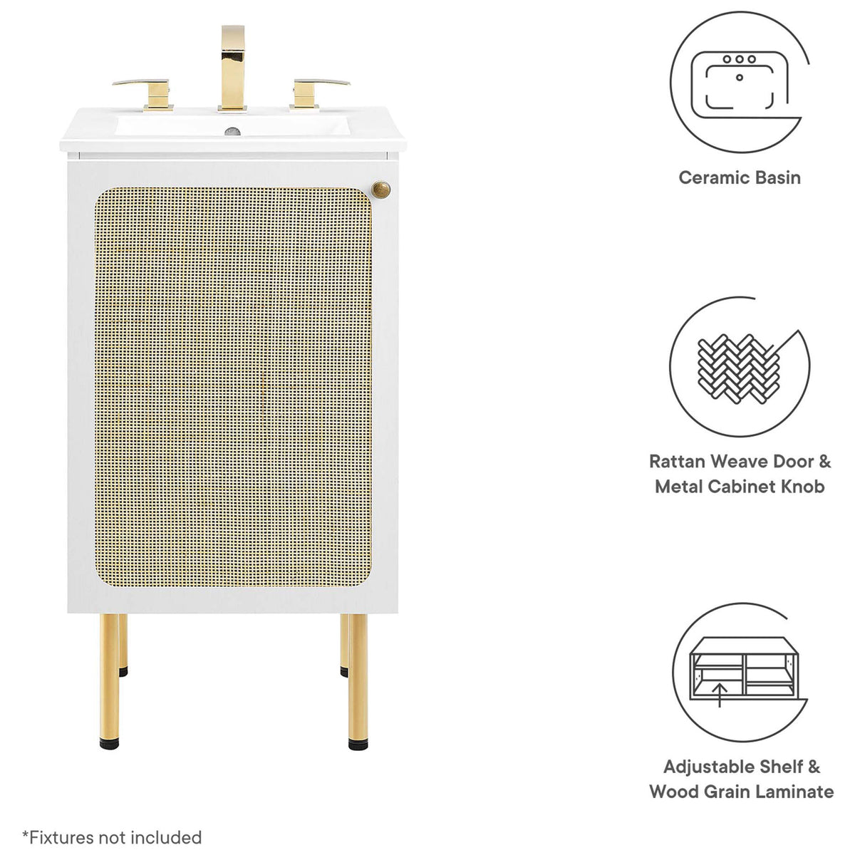Key features: ceramic basin, rattan door, metal knob, and adjustable shelf || EEI-6691-WHI-WHI || callout_studio