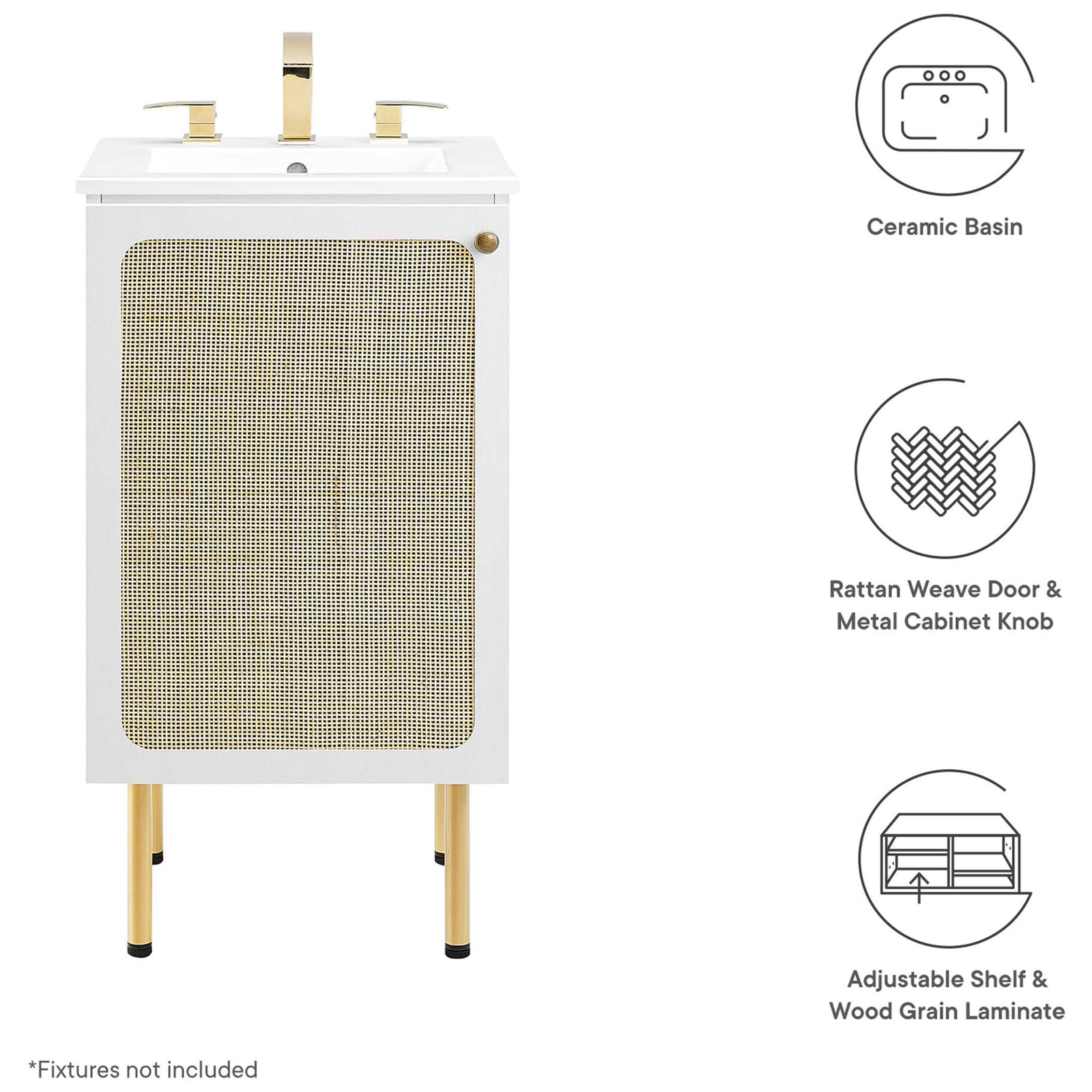 Key features: ceramic basin, rattan door, metal knob, and adjustable shelf || EEI-6691-WHI-WHI || callout_studio
