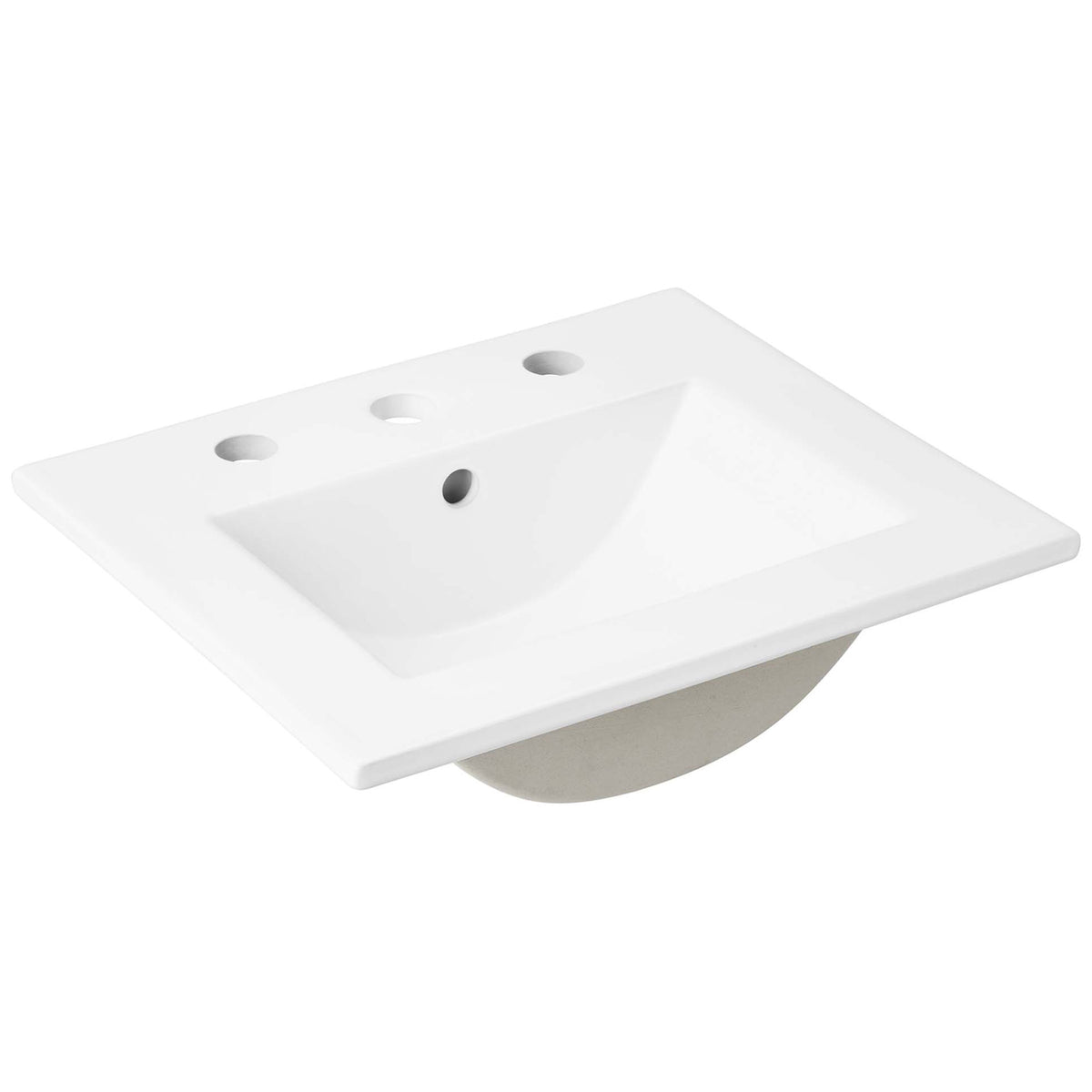 18-inch ceramic sink with integrated countertop and 8-inch widespread faucet holes || EEI-6691-WHI-WHI || front_angle_partial_studio