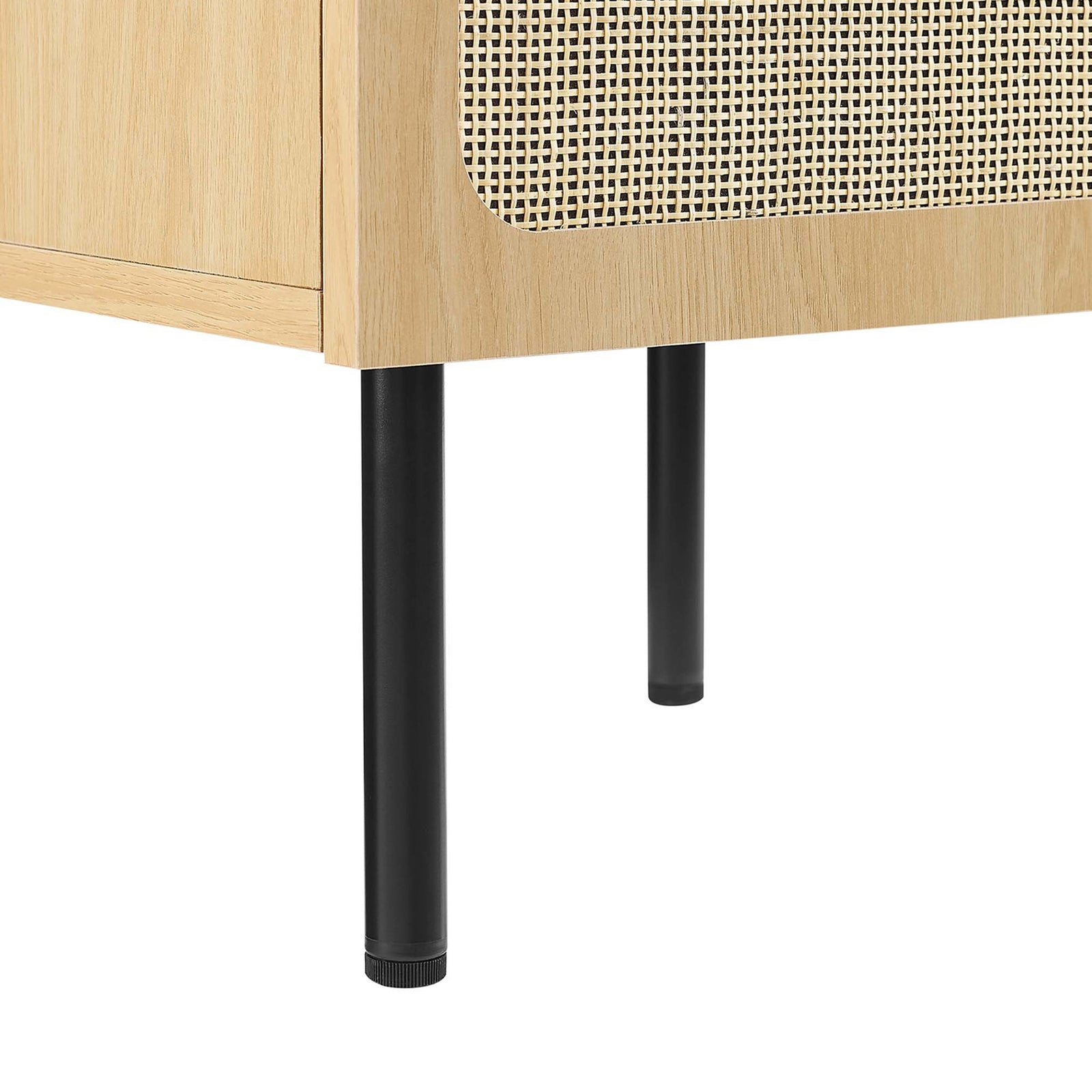 Sturdy black metal legs with adjustable feet provide stability and airy, lifted style || EEI-6692-OAK-BLK || leg_studio