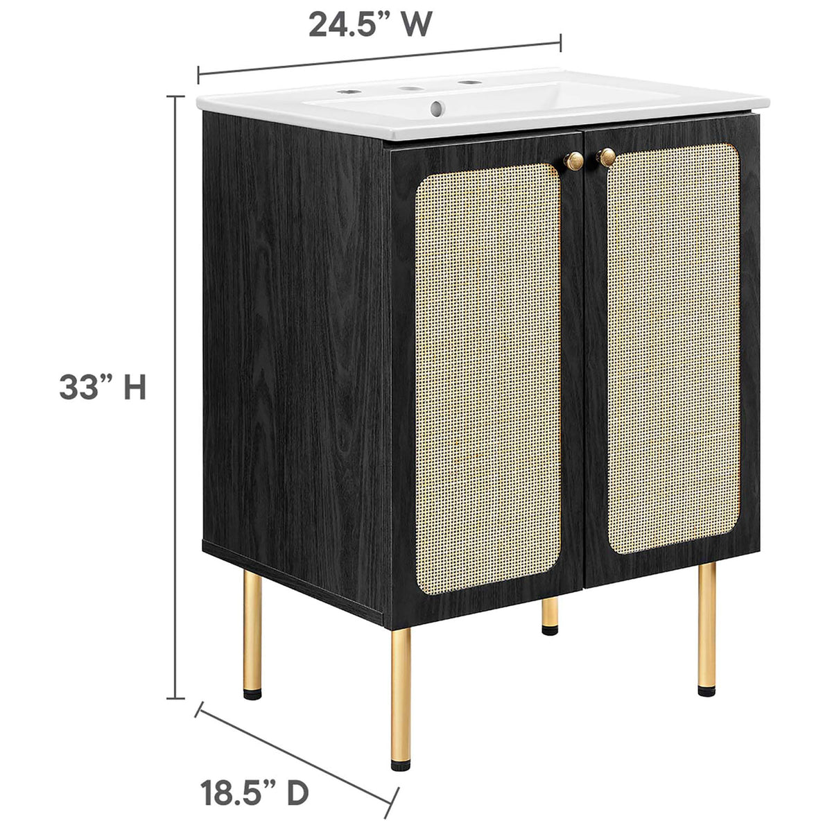 Size guide displaying width, depth, and height for precise bathroom fit || EEI-6693-BLK-WHI || dimension_studio